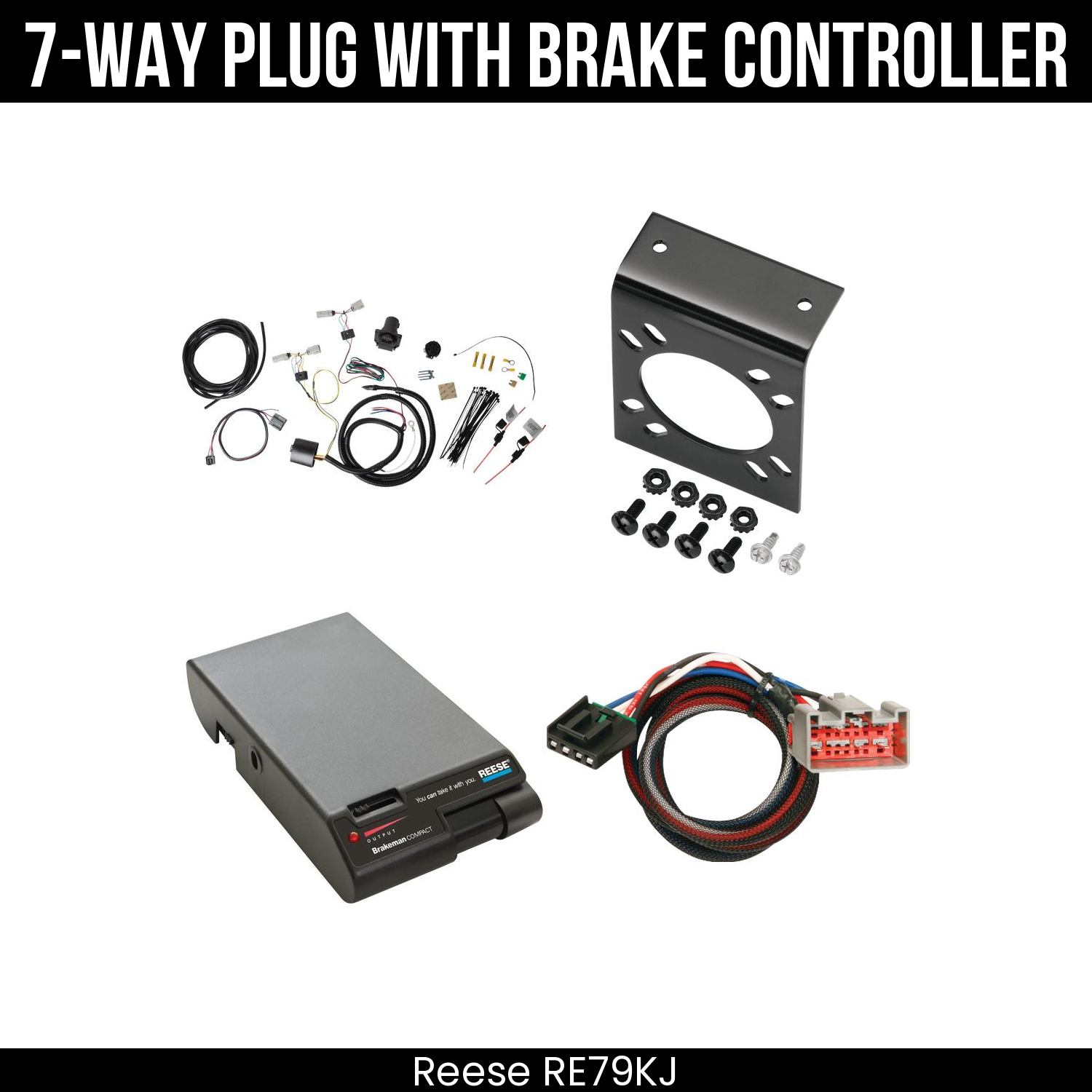 Trailer Wiring 7-Way Plug w/ Bracket , Reese Brakeman Brake Control