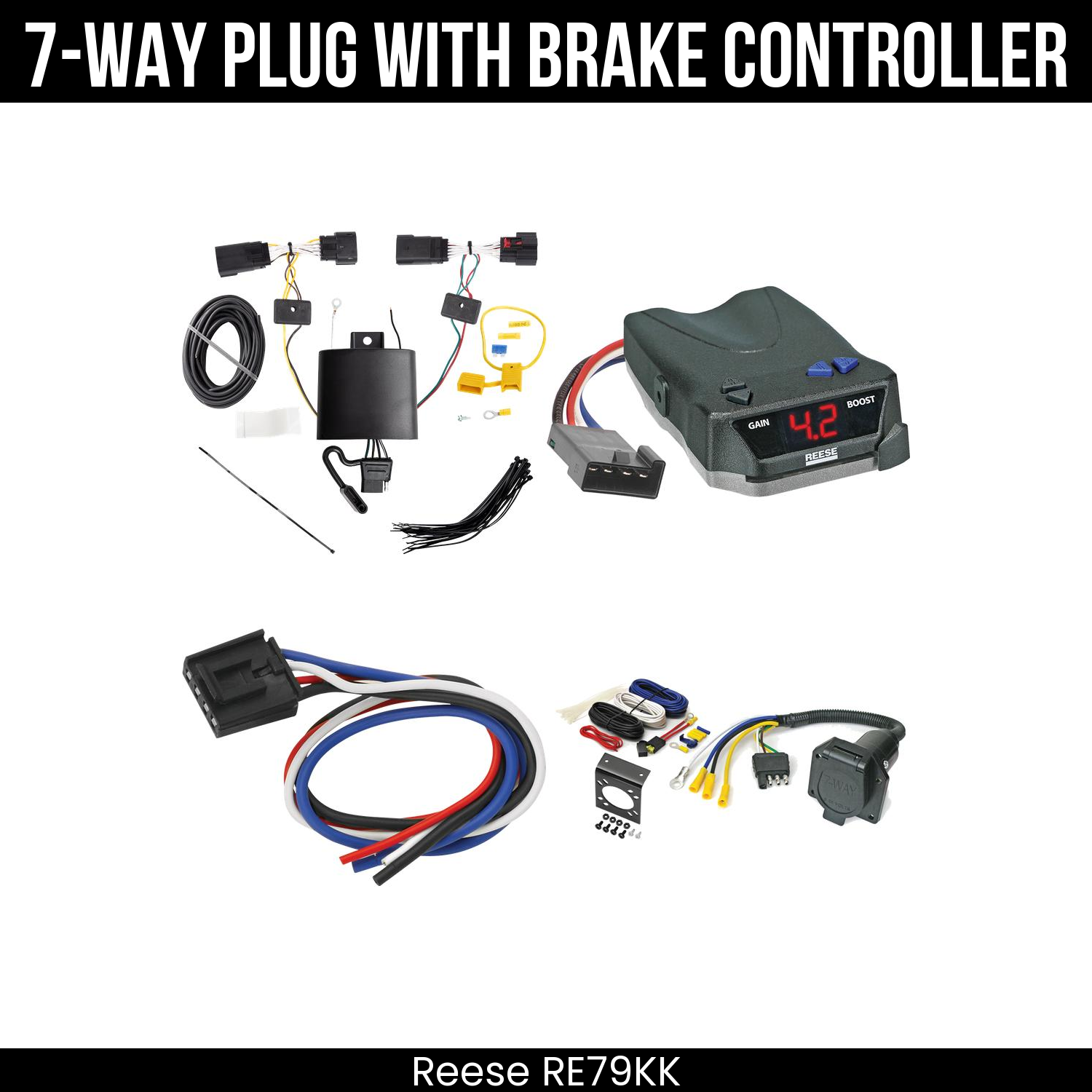 Trailer Wiring 7-Way Economy Plug w/ Bracket , Reese Brake EVN Control