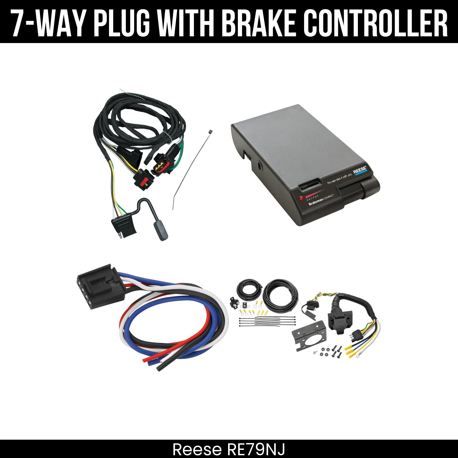 Trailer Wiring 7-Way Plug w/ Bracket , Reese Brakeman Brake Control