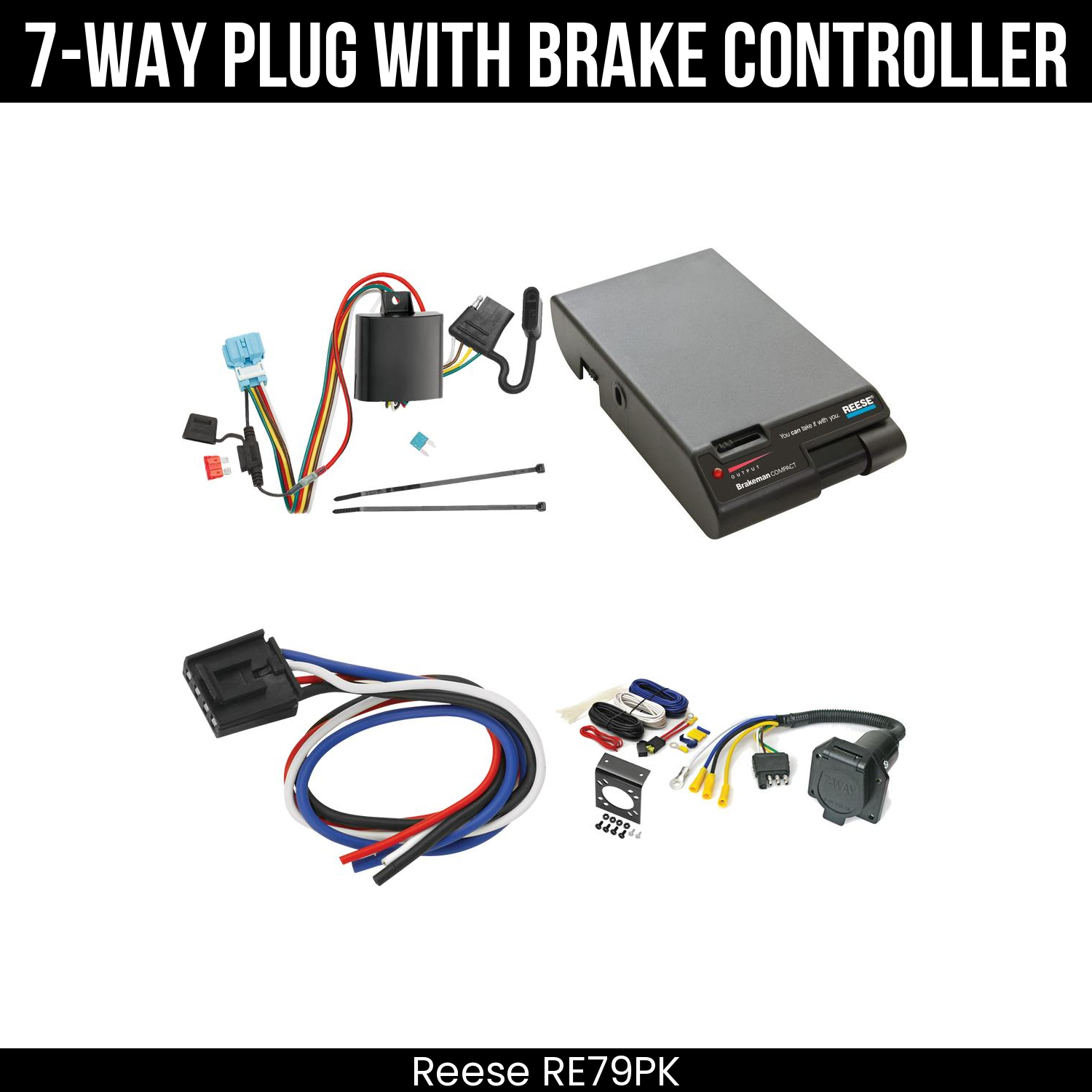 Trailer Wiring 7-Way Economy Plug w/ Bracket , Reese Brakeman Brake Control