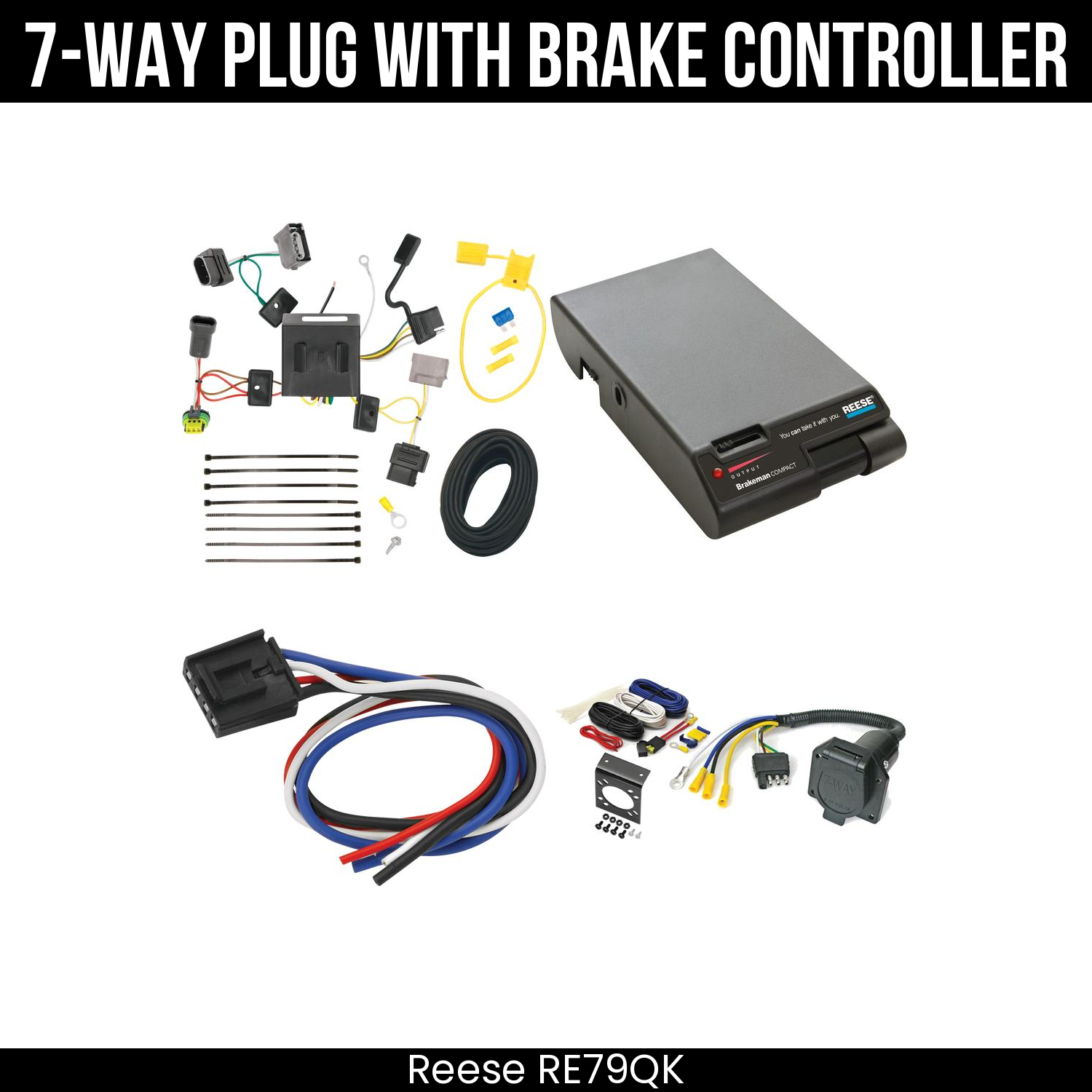 Trailer Wiring 7-Way Economy Plug w/ Bracket , Reese Brakeman Brake Control