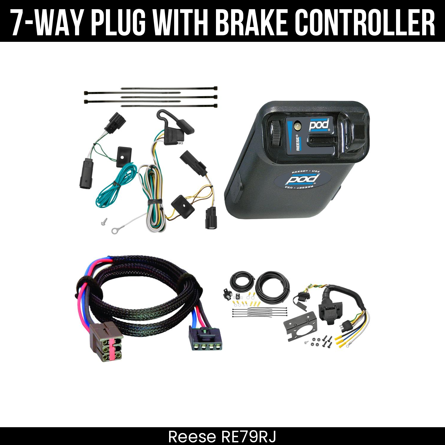 Trailer Wiring 7-Way Plug w/ Bracket , Reese POD Brake Control