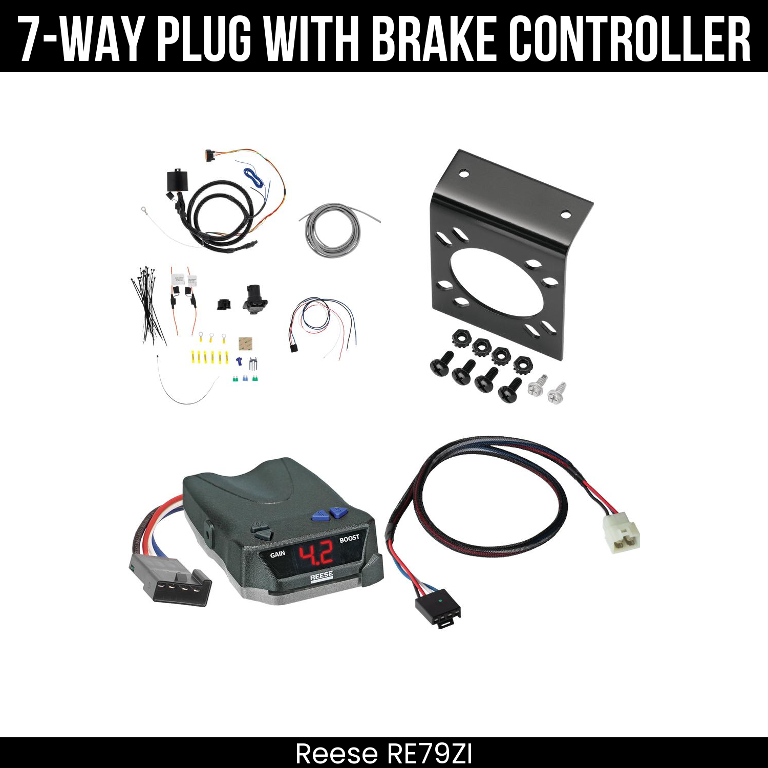 Trailer Wiring 7-Way Plug w/ Bracket , Reese Brake EVN Control