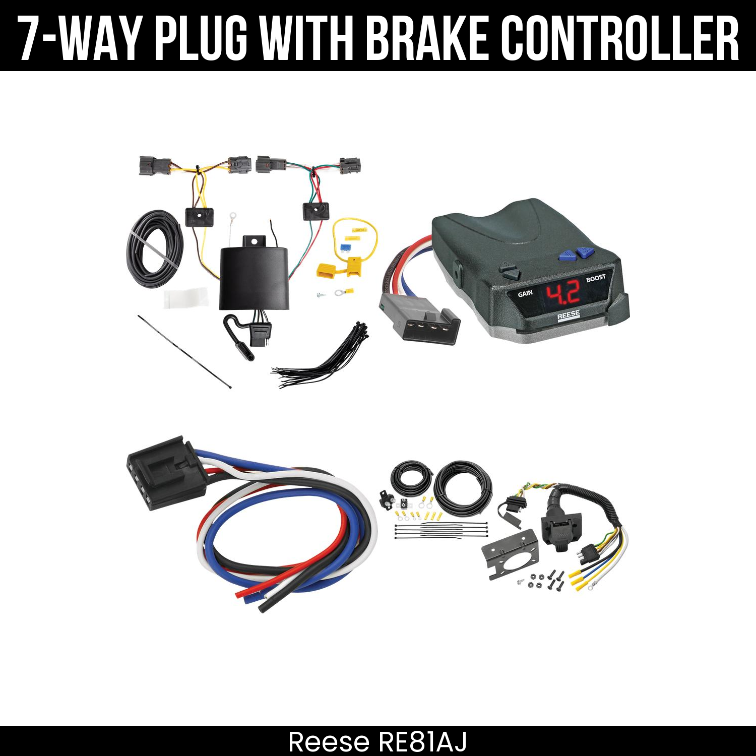 Trailer Wiring 7-Way Plug w/ Bracket , Reese Brake EVN Control