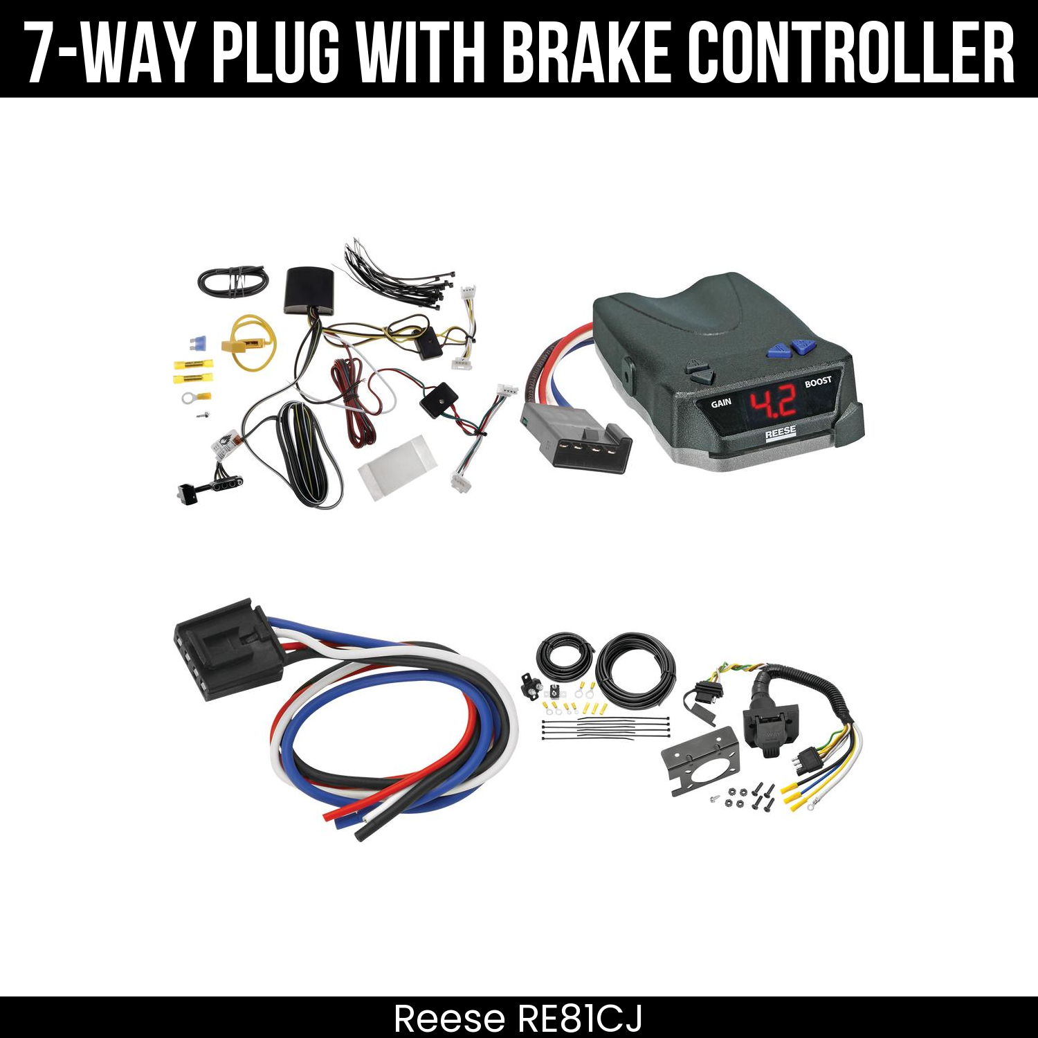 Trailer Wiring 7-Way Plug w/ Bracket , Reese Brake EVN Control