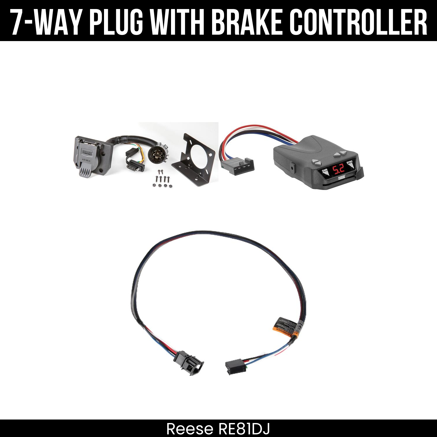 Trailer Wiring 7-Way Plug w/ Bracket , Reese Brakeman IV Brake Control