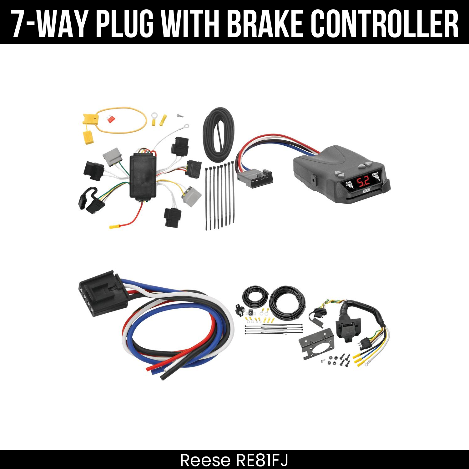 Trailer Wiring 7-Way Plug w/ Bracket , Reese Brakeman IV Brake Control
