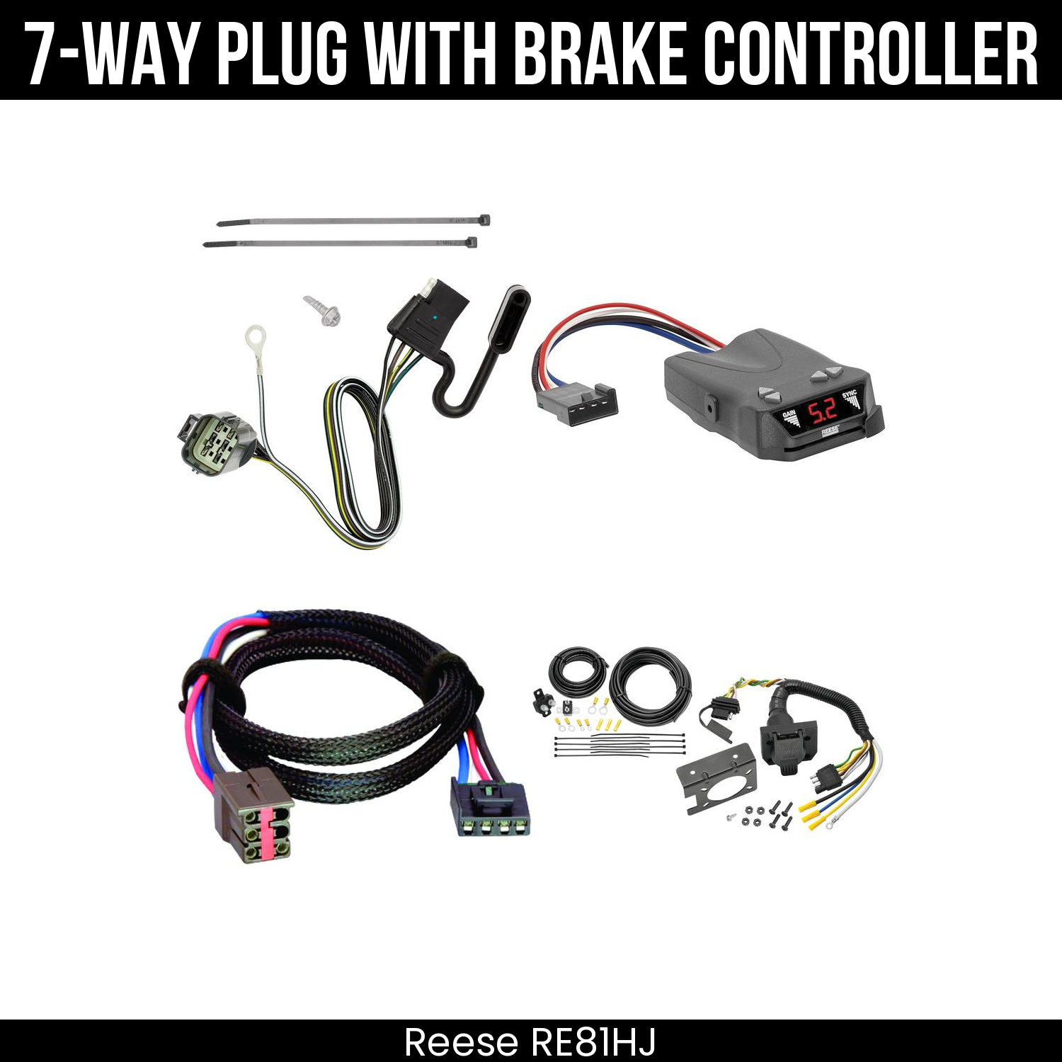 Trailer Wiring 7-Way Plug w/ Bracket , Reese Brakeman IV Brake Control