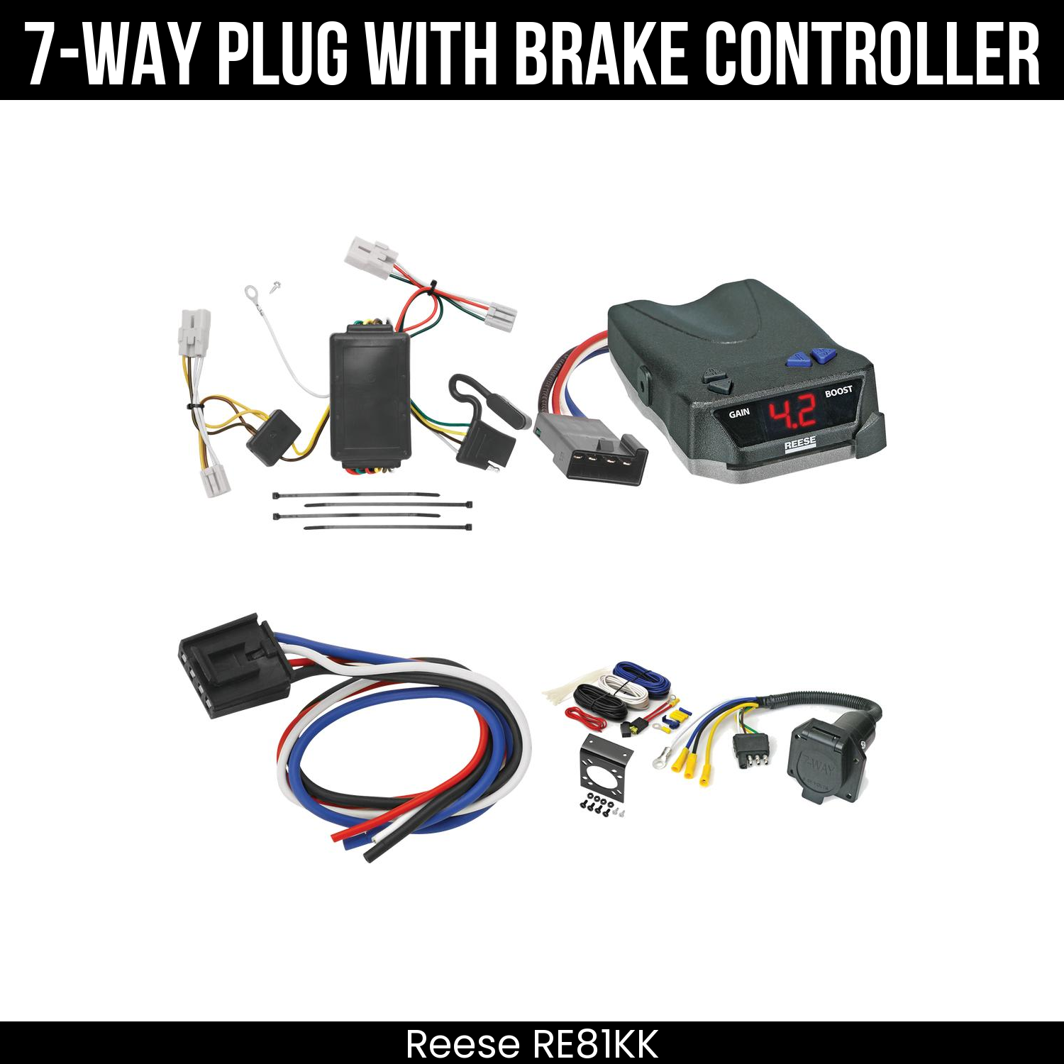 Trailer Wiring 7-Way Economy Plug w/ Bracket , Reese Brake EVN Control