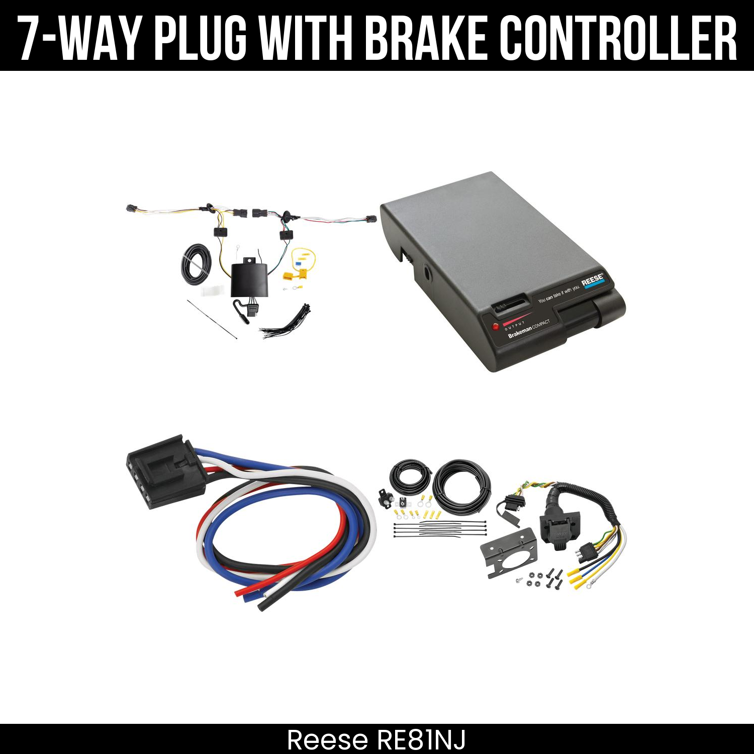 Trailer Wiring 7-Way Plug w/ Bracket , Reese Brakeman Brake Control