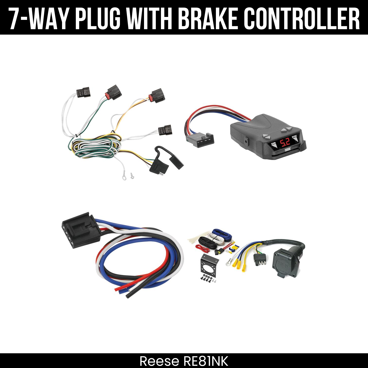 Trailer Wiring 7-Way Economy Plug w/ Bracket , Reese Brakeman IV Brake Control