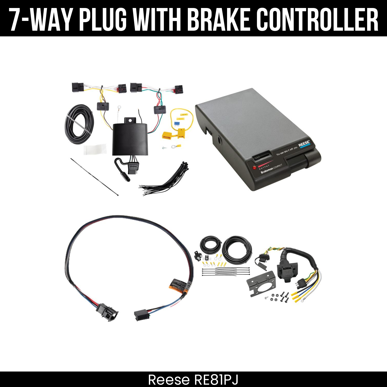 Trailer Wiring 7-Way Plug w/ Bracket , Reese Brakeman Brake Control