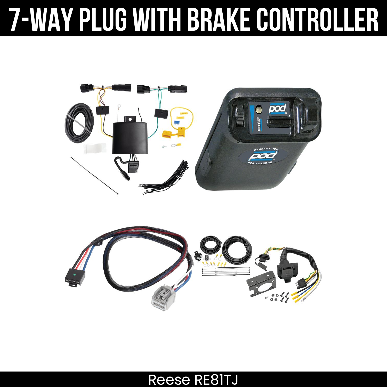 Trailer Wiring 7-Way Plug w/ Bracket , Reese POD Brake Control