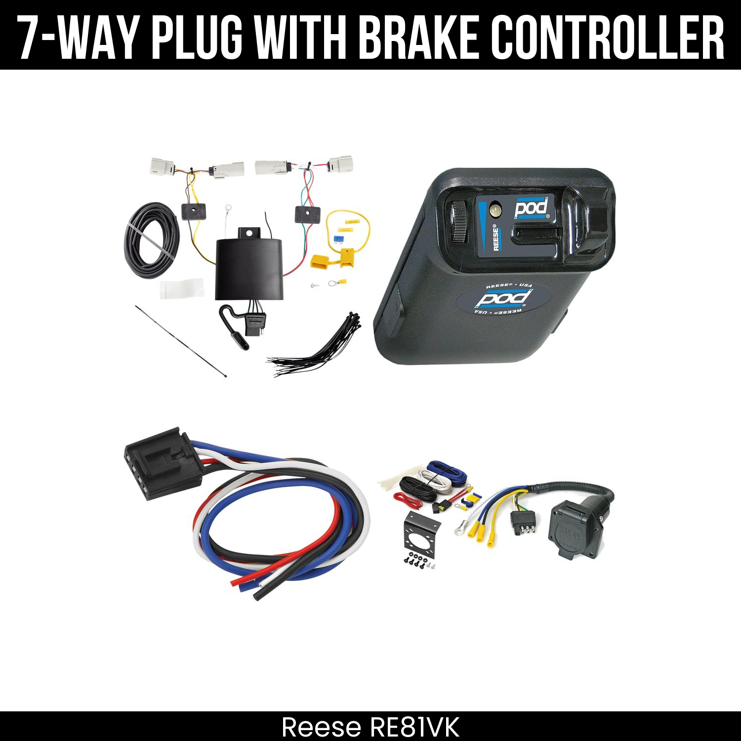 Trailer Wiring 7-Way Economy Plug w/ Bracket , Reese POD Brake Control