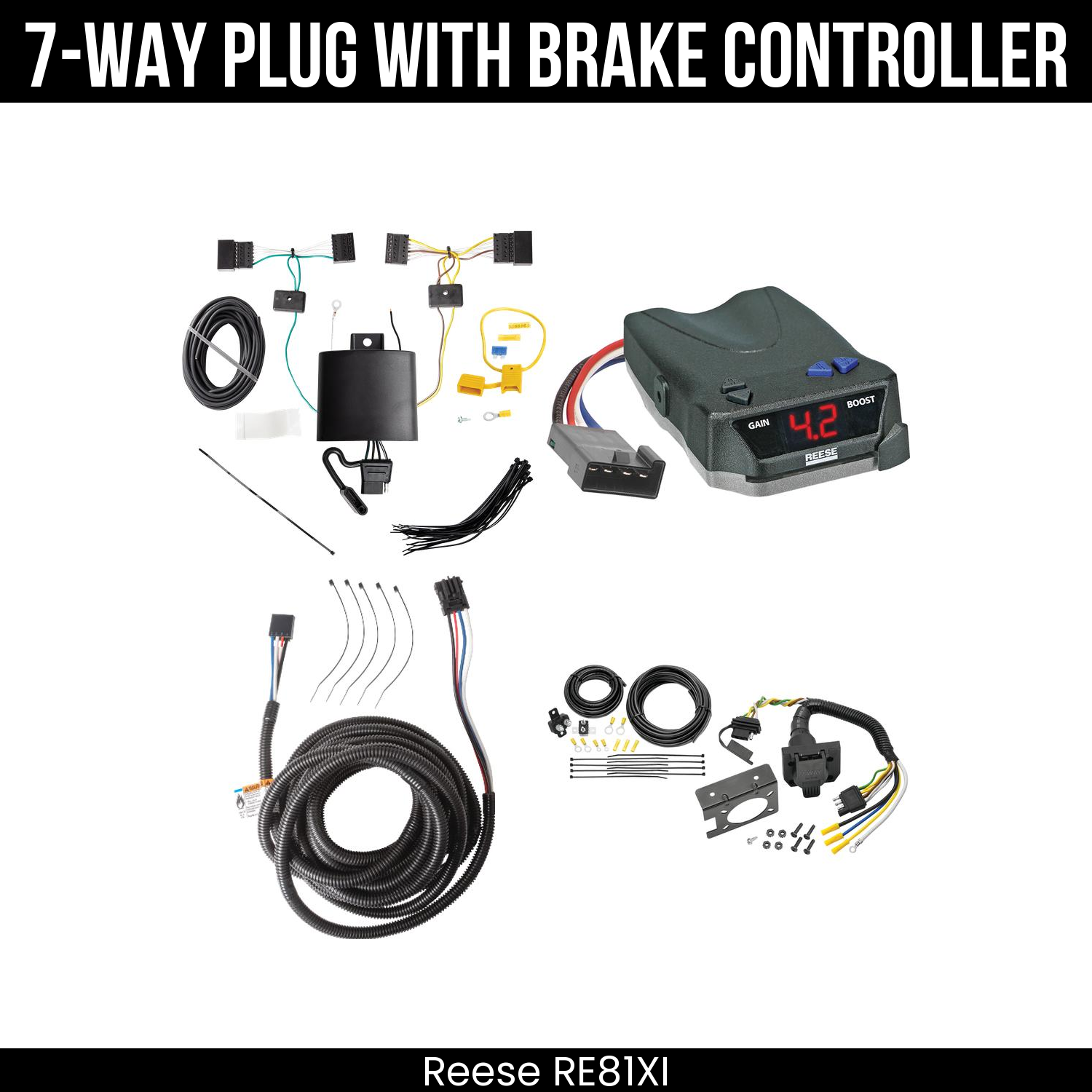 Trailer Wiring 7-Way Plug w/ Bracket , Reese Brake EVN Control