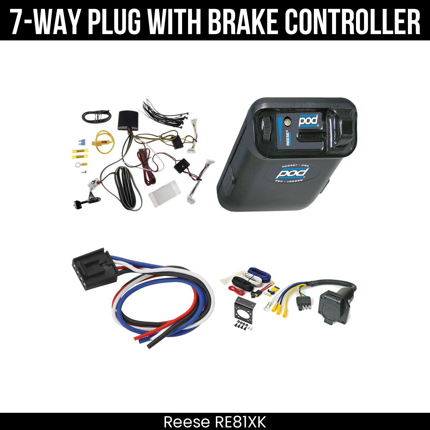 Trailer Wiring 7-Way Economy Plug w/ Bracket , Reese POD Brake Control
