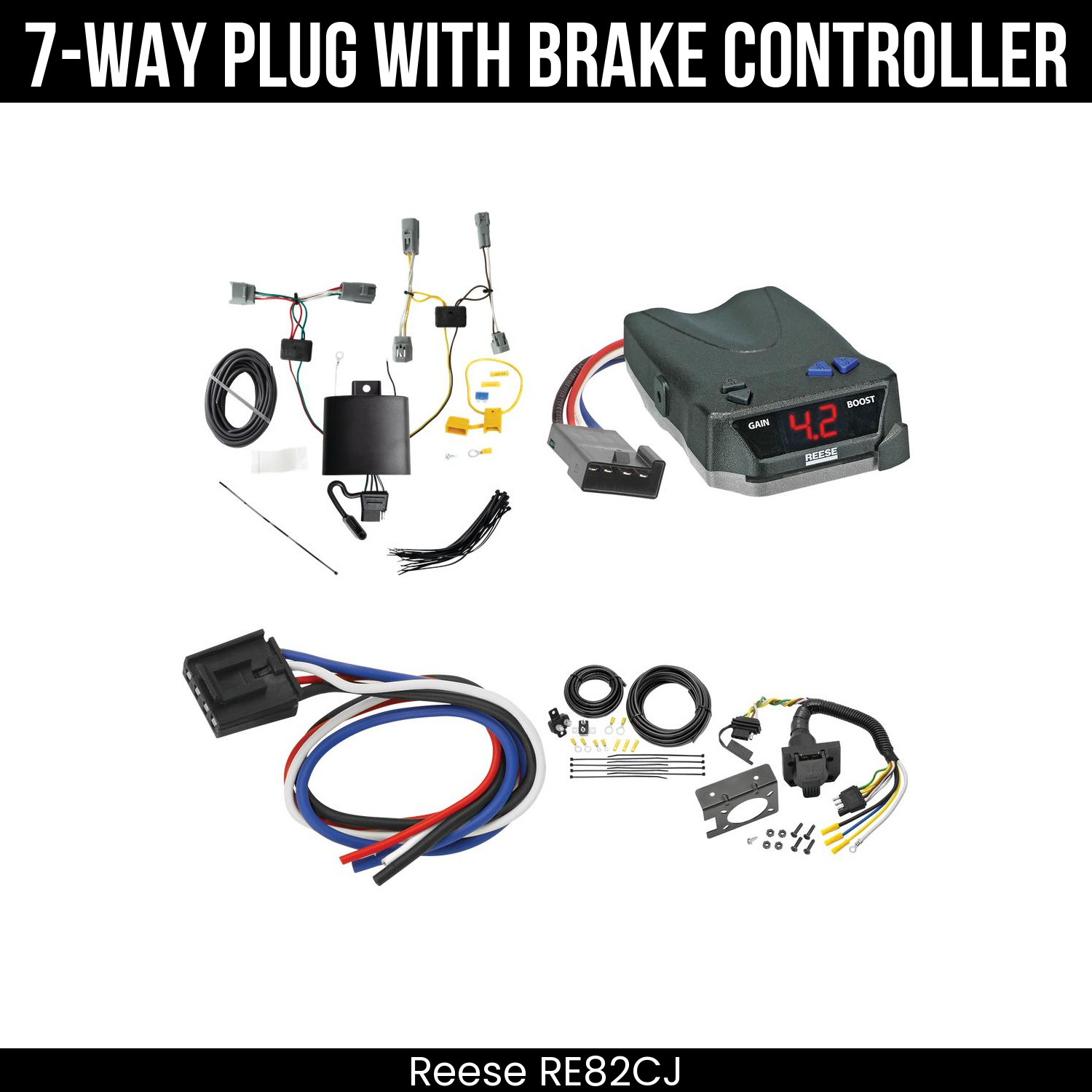 Trailer Wiring 7-Way Plug w/ Bracket , Reese Brake EVN Control