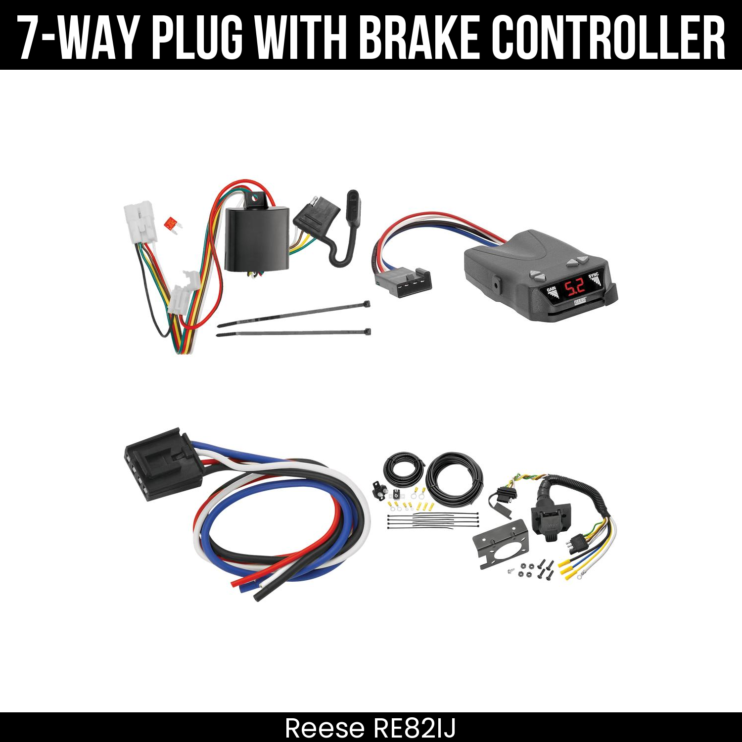 Trailer Wiring 7-Way Plug w/ Bracket , Reese Brakeman IV Brake Control