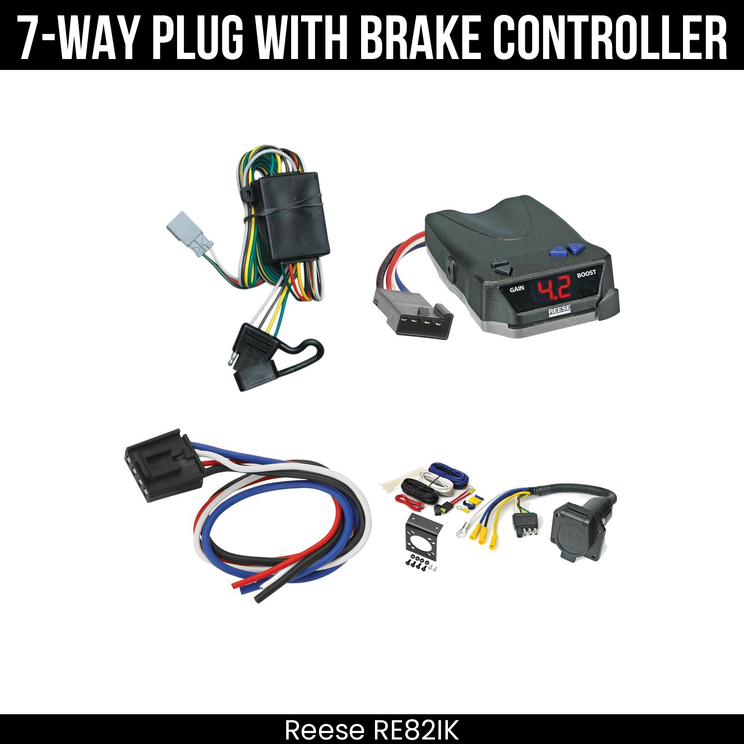 Trailer Wiring 7-Way Economy Plug w/ Bracket , Reese Brake EVN Control