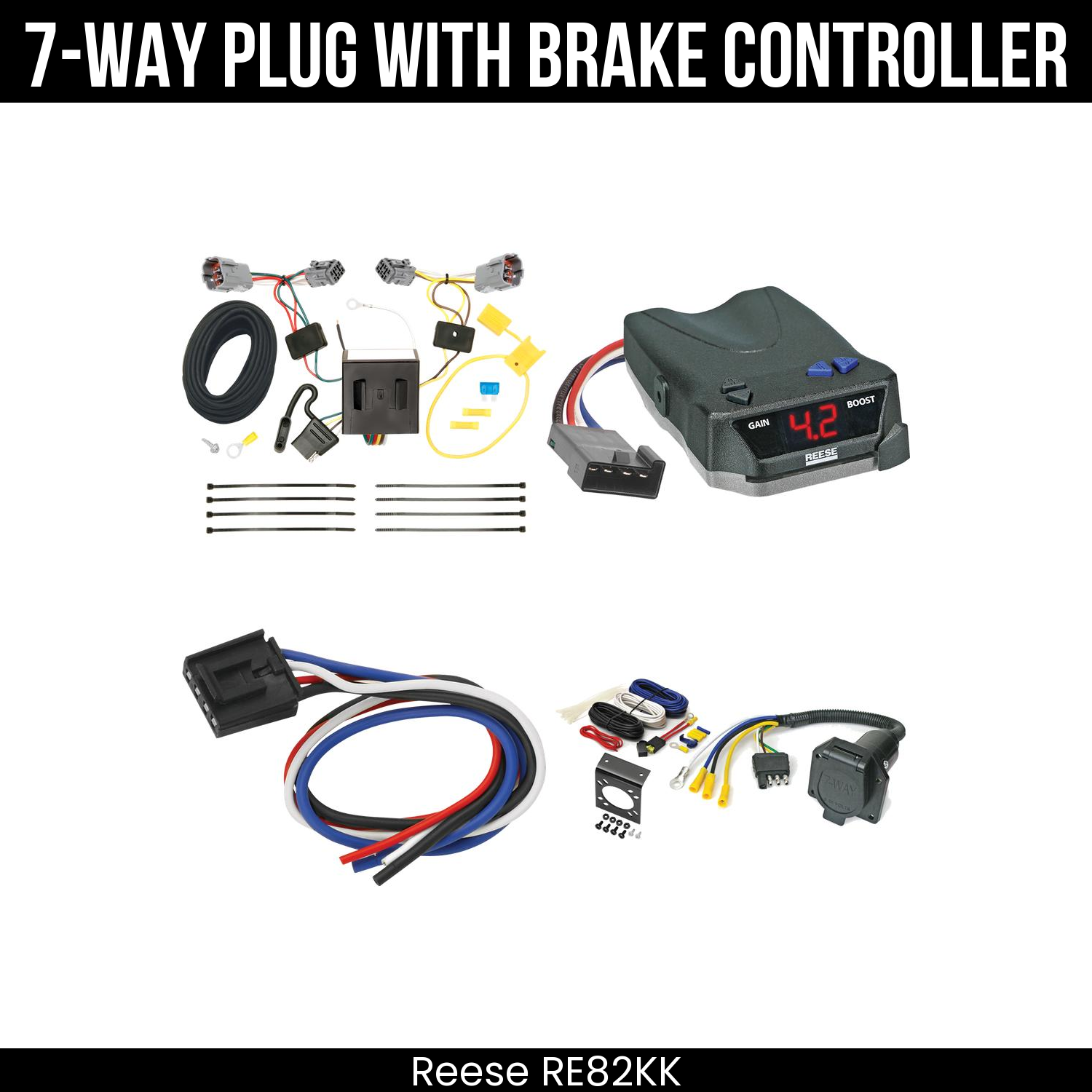 Trailer Wiring 7-Way Economy Plug w/ Bracket , Reese Brake EVN Control