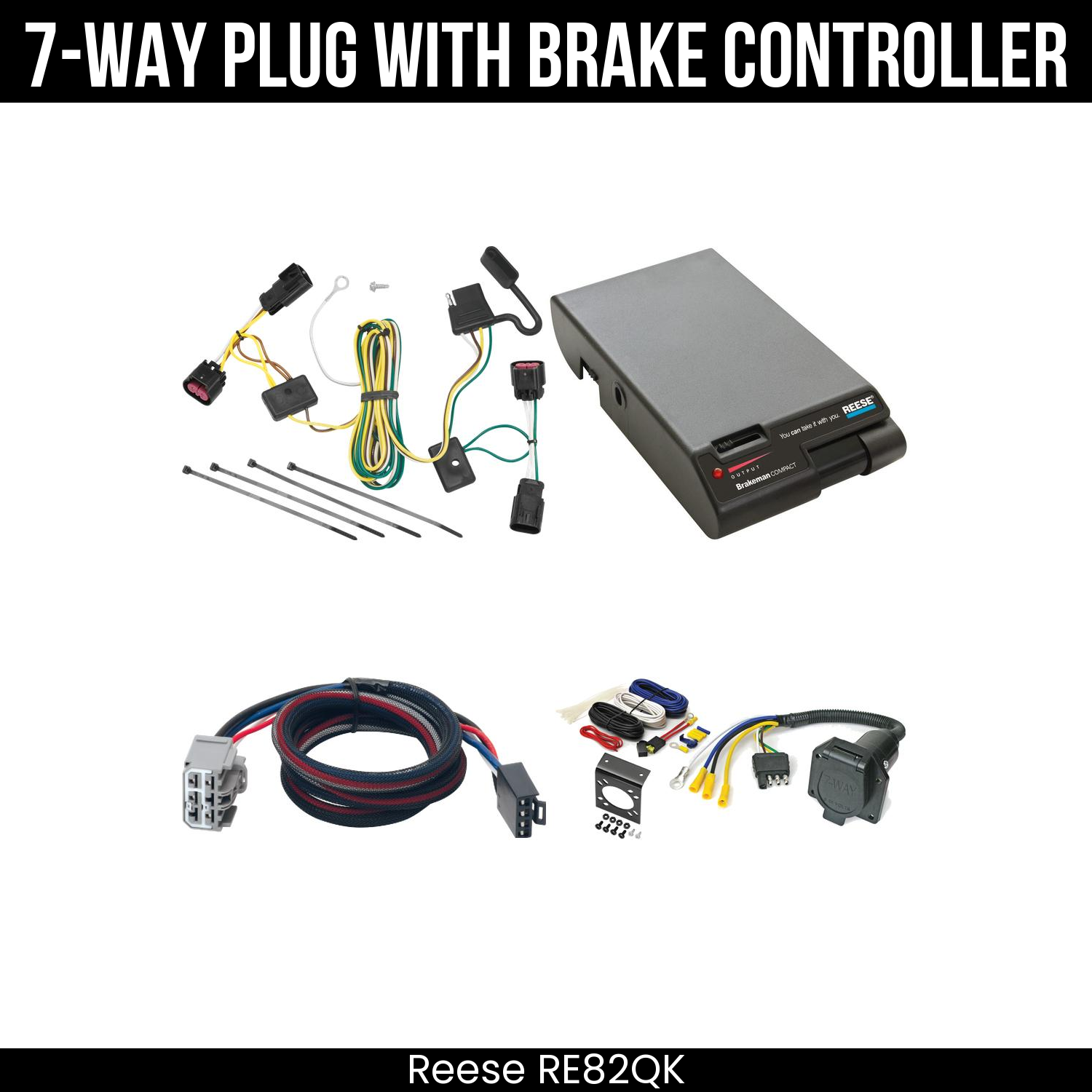 Trailer Wiring 7-Way Economy Plug w/ Bracket , Reese Brakeman Brake Control