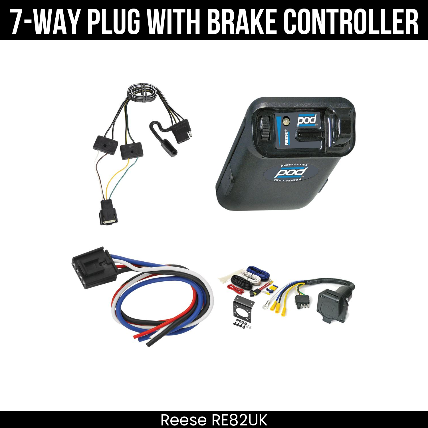 Trailer Wiring 7-Way Economy Plug w/ Bracket , Reese POD Brake Control