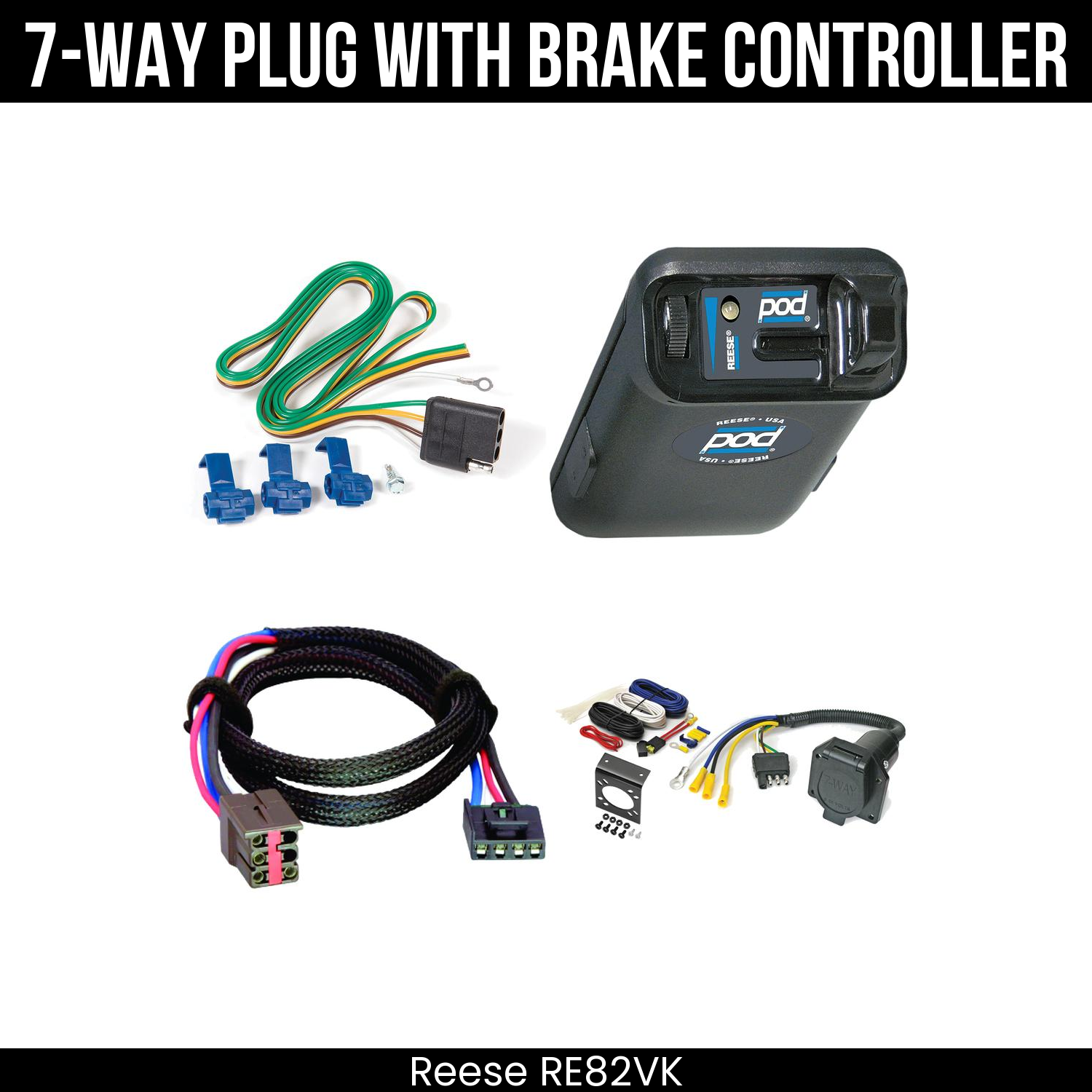 Trailer Wiring 7-Way Economy Plug w/ Bracket , Reese POD Brake Control