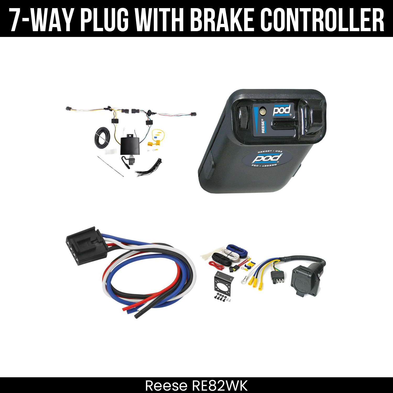 Trailer Wiring 7-Way Economy Plug w/ Bracket , Reese POD Brake Control