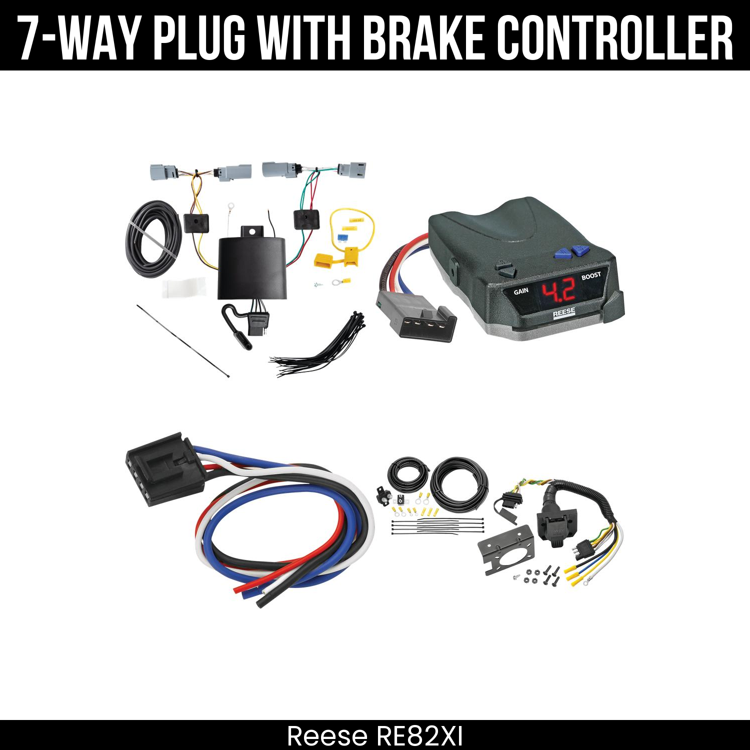 Trailer Wiring 7-Way Plug w/ Bracket , Reese Brake EVN Control