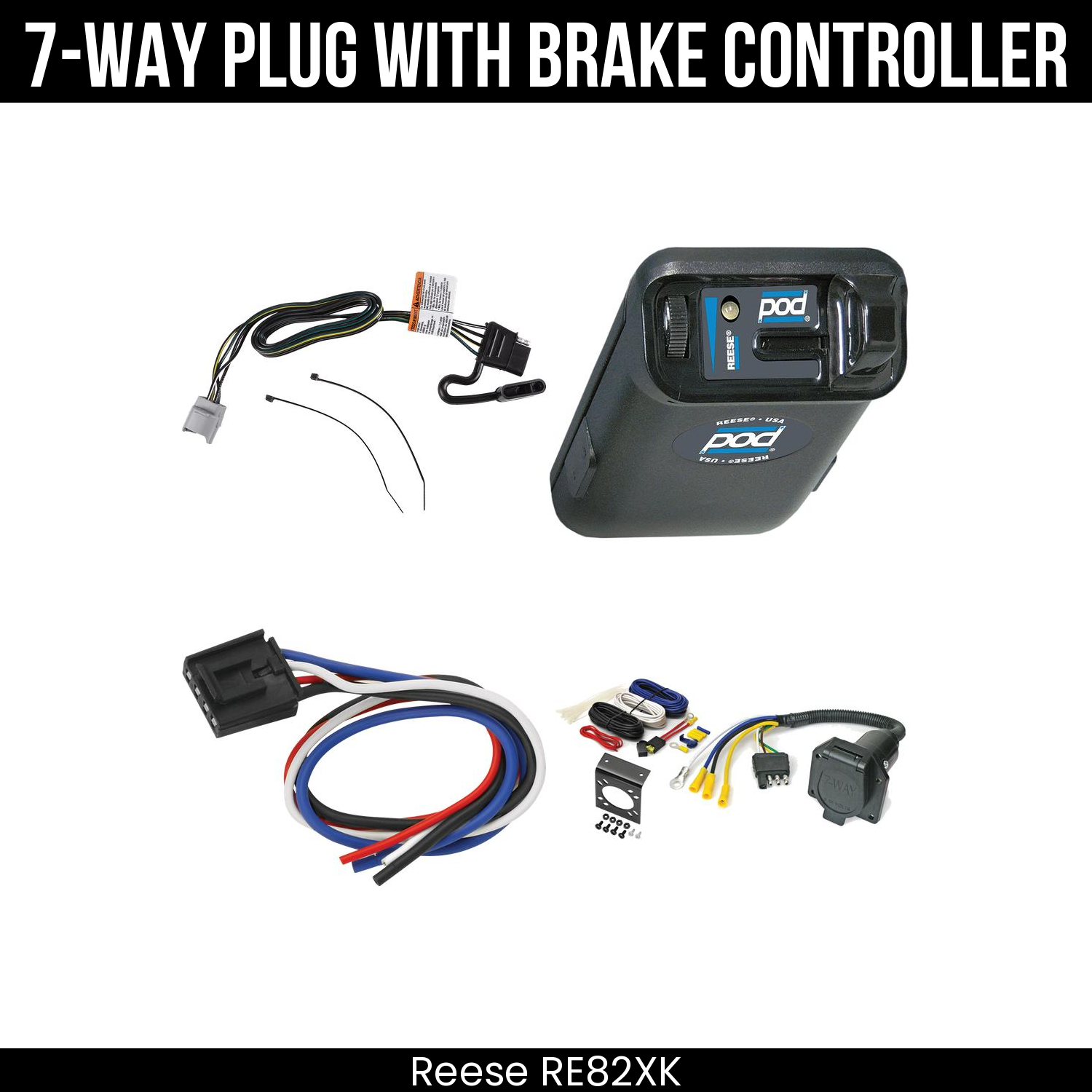 Trailer Wiring 7-Way Economy Plug w/ Bracket , Reese POD Brake Control
