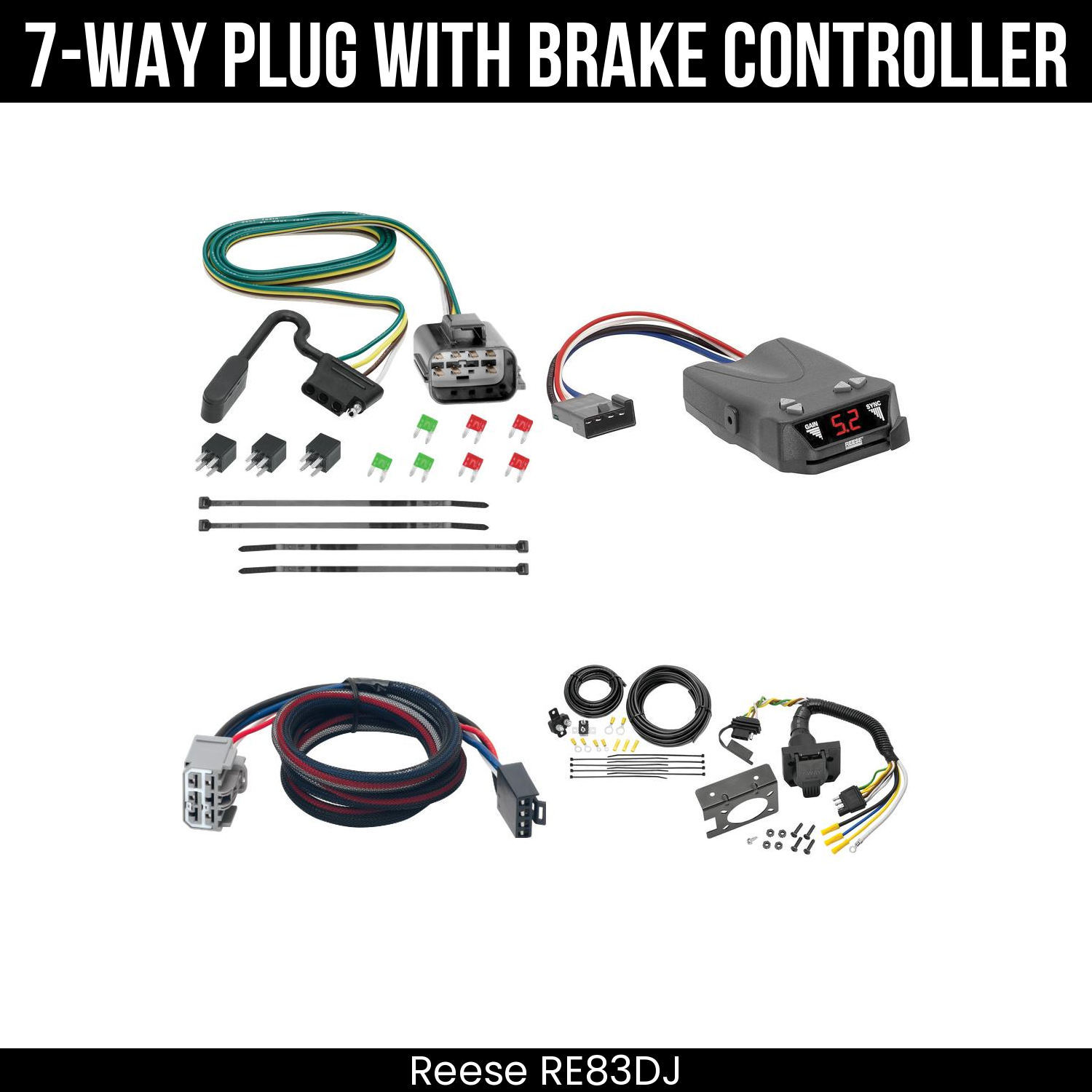 Trailer Wiring 7-Way Plug w/ Bracket , Reese Brakeman IV Brake Control