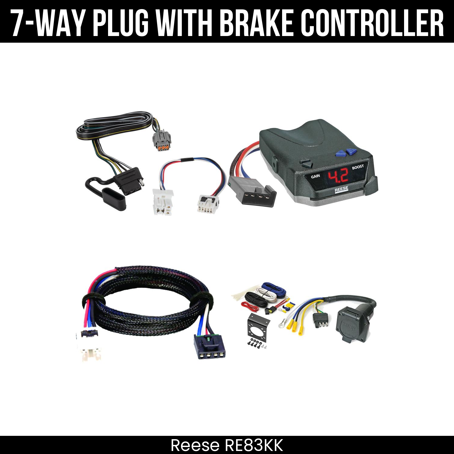 Trailer Wiring 7-Way Economy Plug w/ Bracket , Reese Brake EVN Control