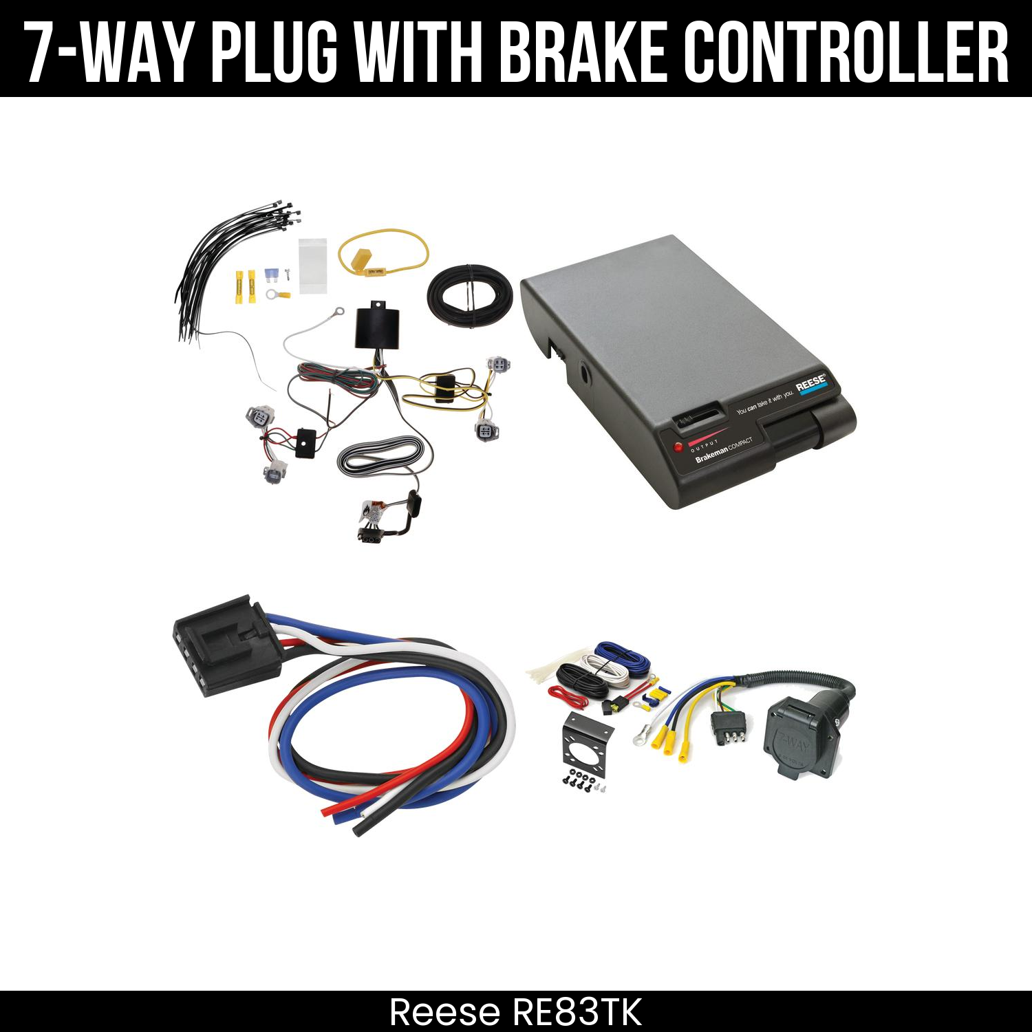 Trailer Wiring 7-Way Economy Plug w/ Bracket , Reese Brakeman Brake Control