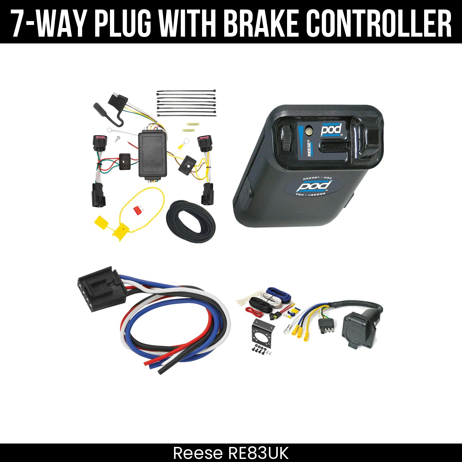 Trailer Wiring 7-Way Economy Plug w/ Bracket , Reese POD Brake Control