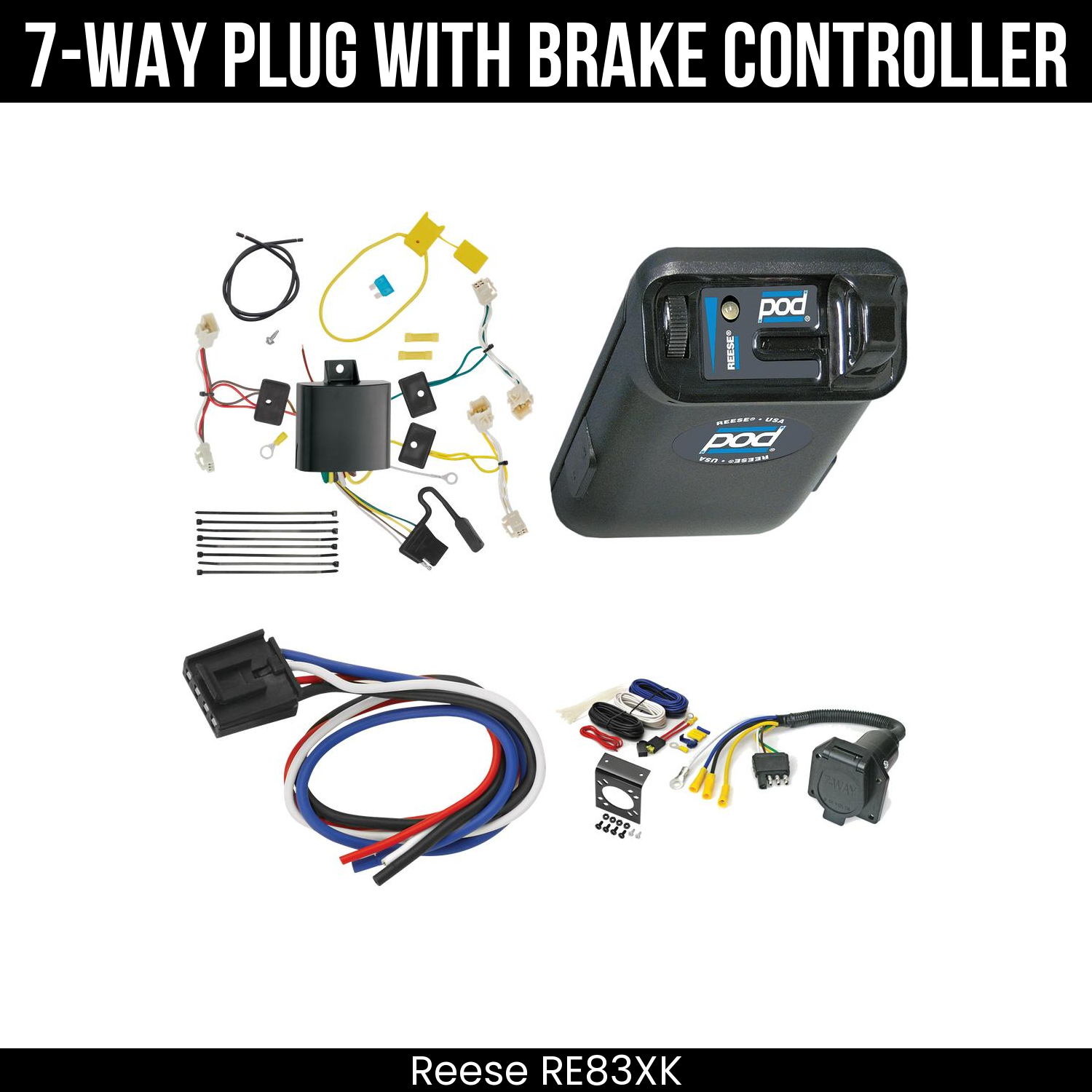 Trailer Wiring 7-Way Economy Plug w/ Bracket , Reese POD Brake Control