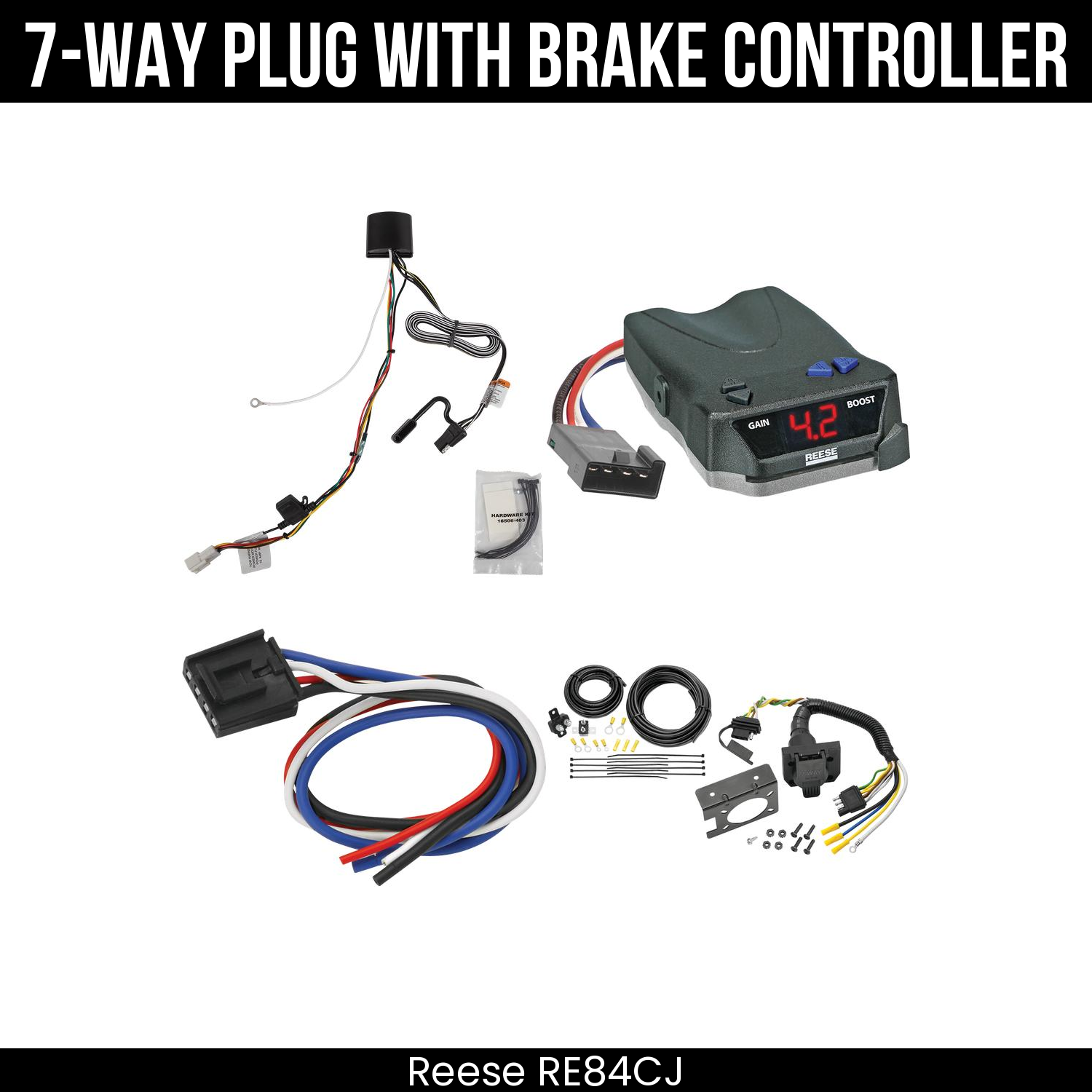 Trailer Wiring 7-Way Plug w/ Bracket , Reese Brake EVN Control