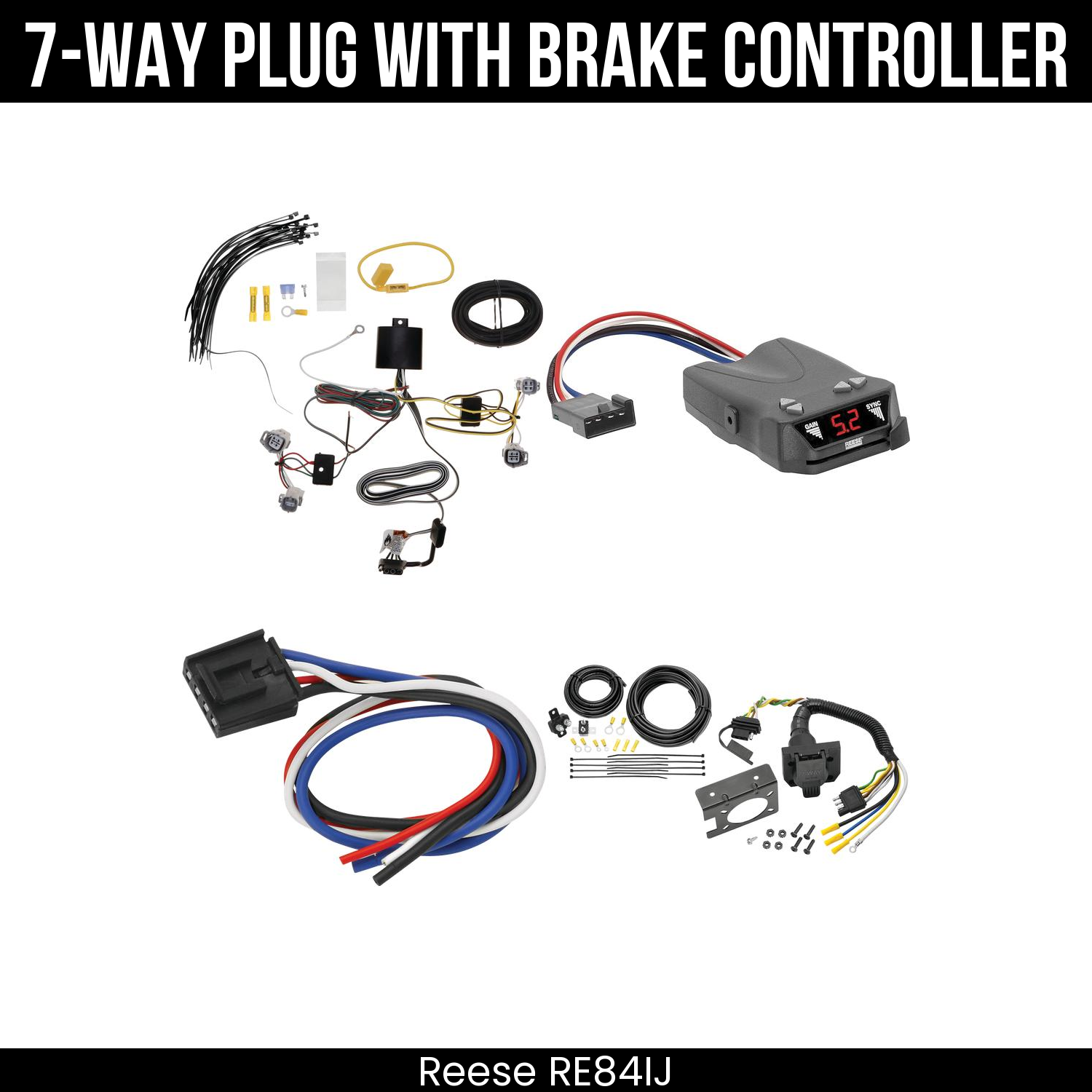 Trailer Wiring 7-Way Plug w/ Bracket , Reese Brakeman IV Brake Control
