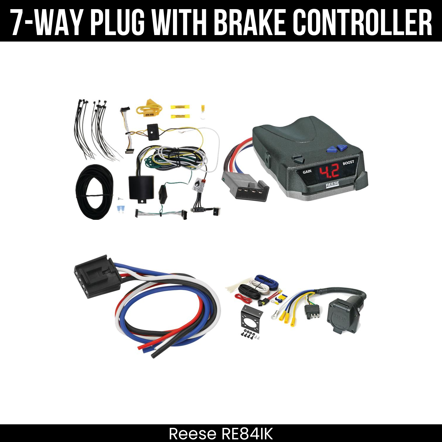 Trailer Wiring 7-Way Economy Plug w/ Bracket , Reese Brake EVN Control