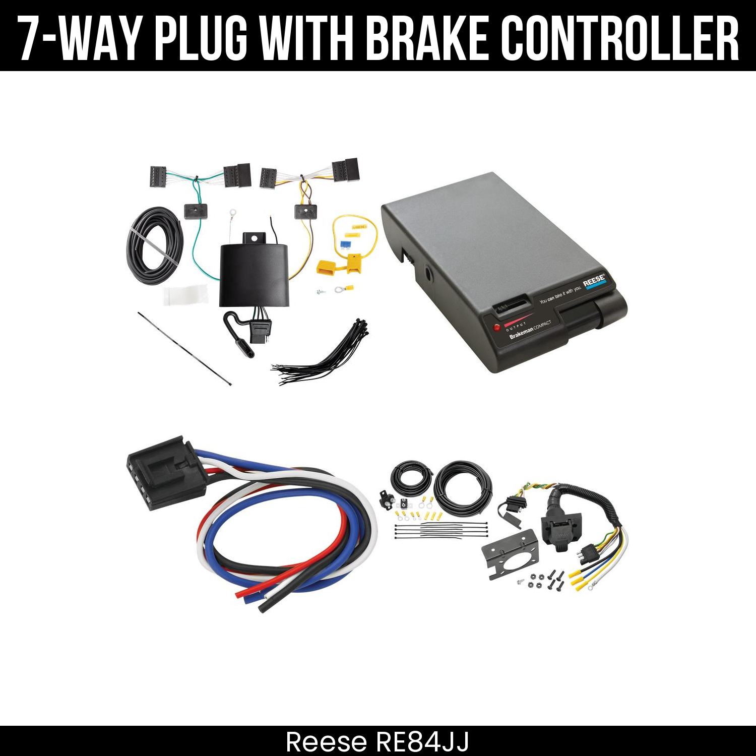 Trailer Wiring 7-Way Plug w/ Bracket , Reese Brakeman Brake Control