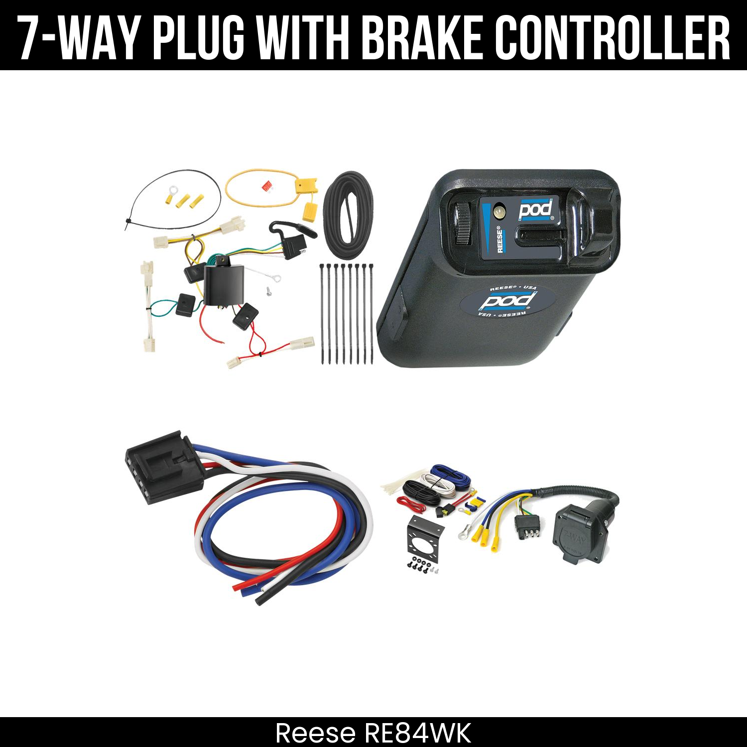 Trailer Wiring 7-Way Economy Plug w/ Bracket , Reese POD Brake Control