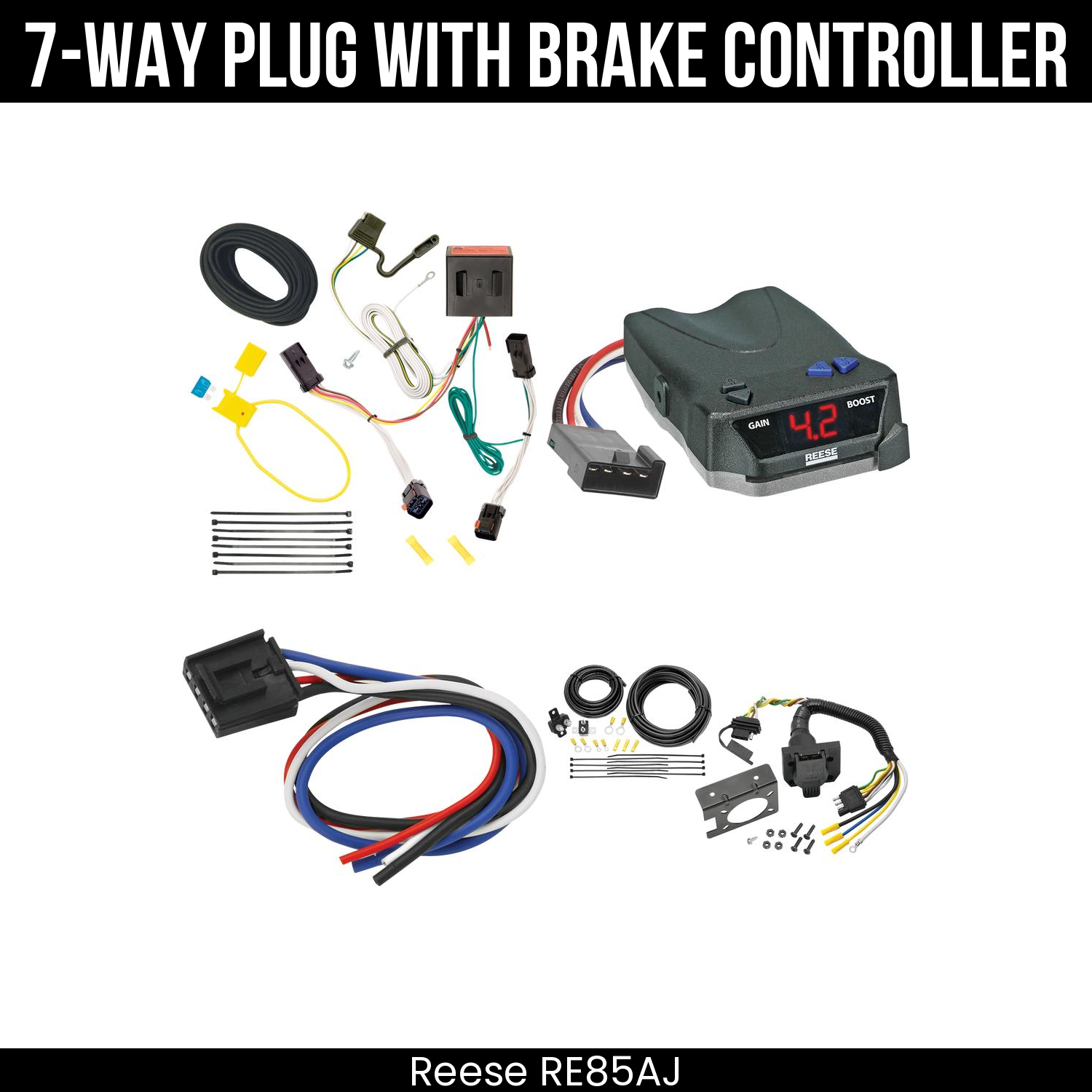 Trailer Wiring 7-Way Plug w/ Bracket , Reese Brake EVN Control