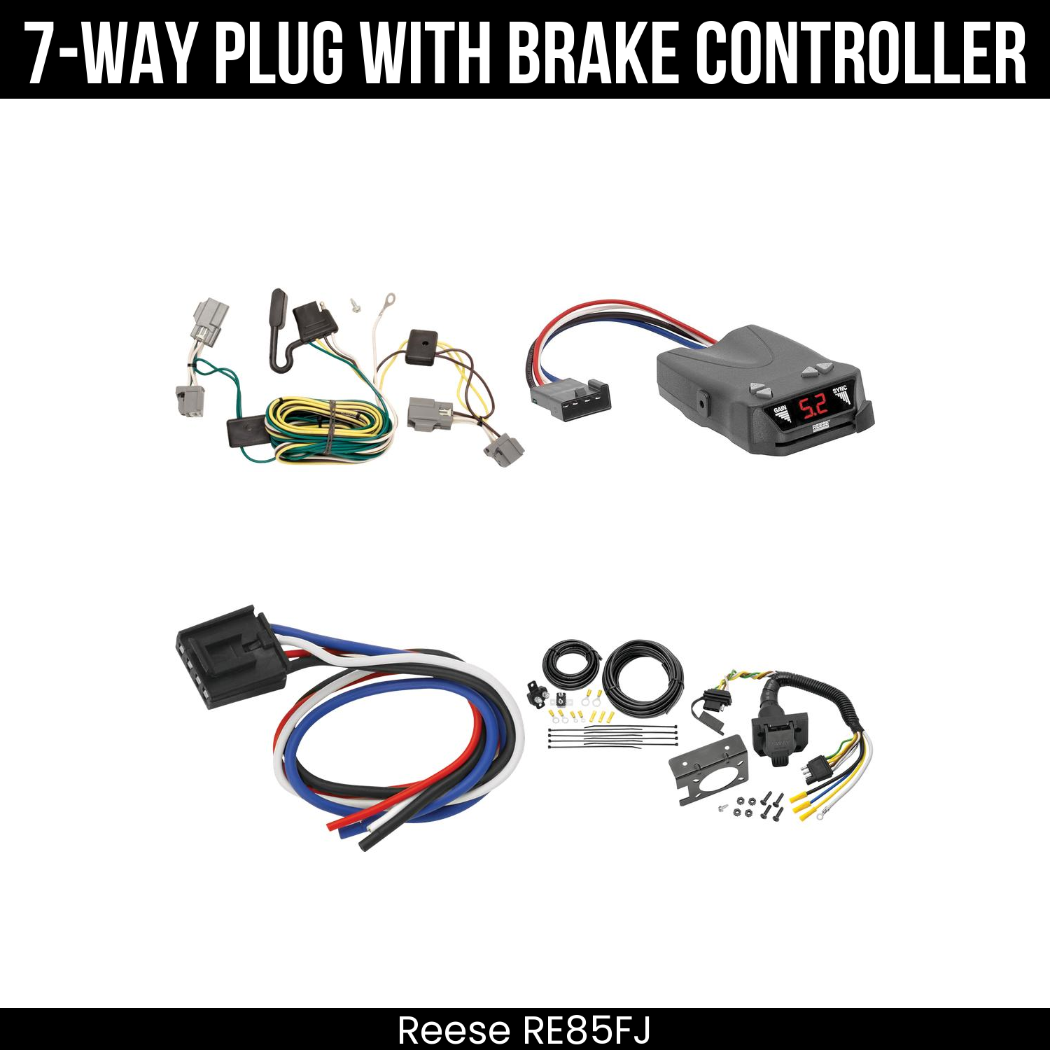 Trailer Wiring 7-Way Plug w/ Bracket , Reese Brakeman IV Brake Control