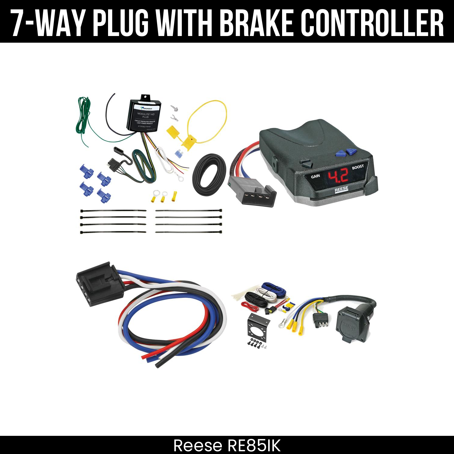 Trailer Wiring 7-Way Economy Plug w/ Bracket , Reese Brake EVN Control