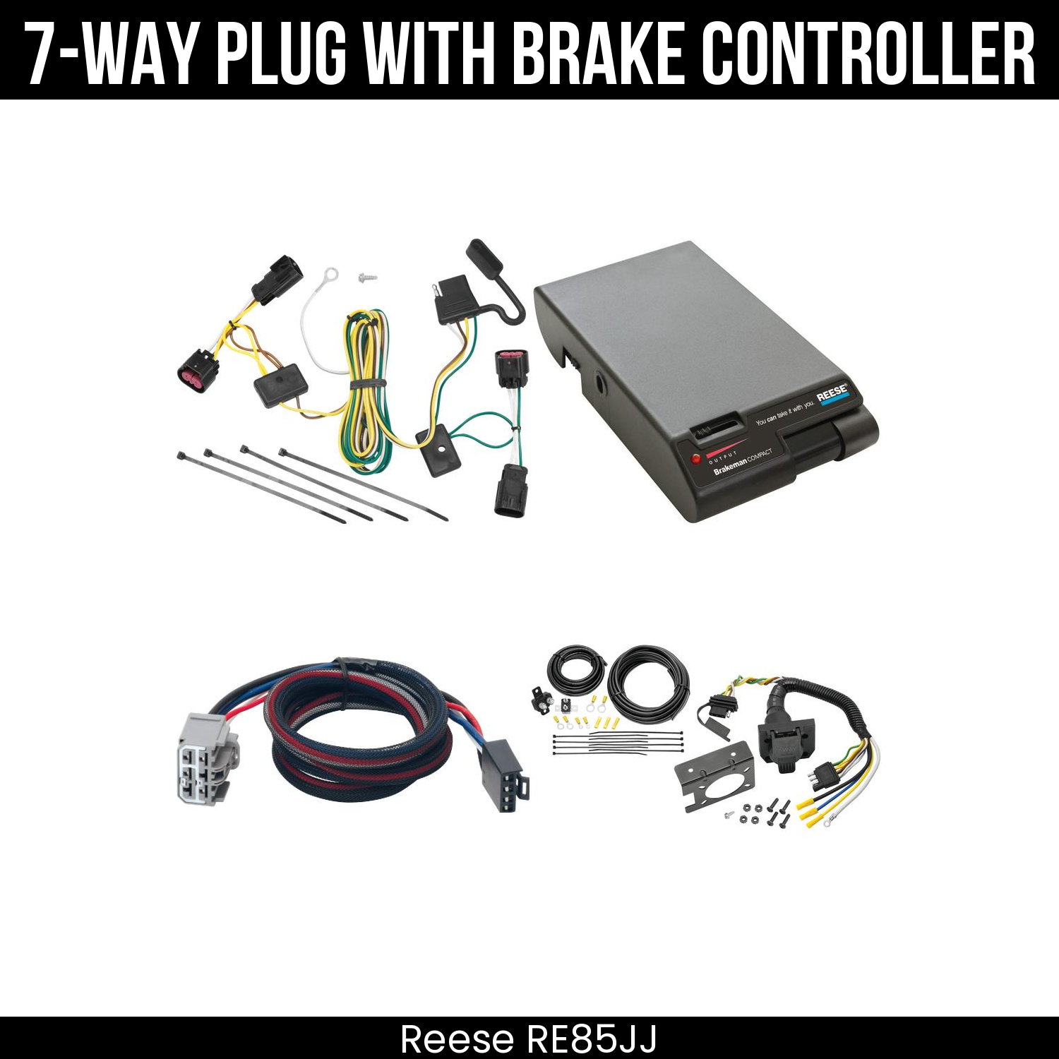 Trailer Wiring 7-Way Plug w/ Bracket , Reese Brakeman Brake Control