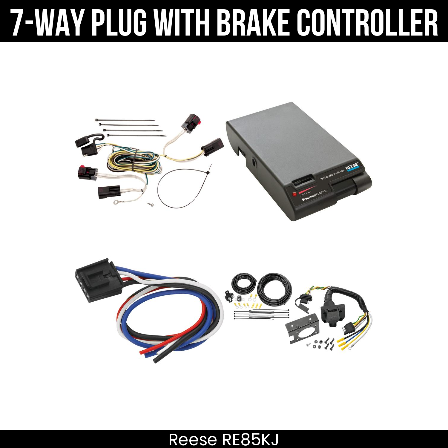 Trailer Wiring 7-Way Plug w/ Bracket , Reese Brakeman Brake Control