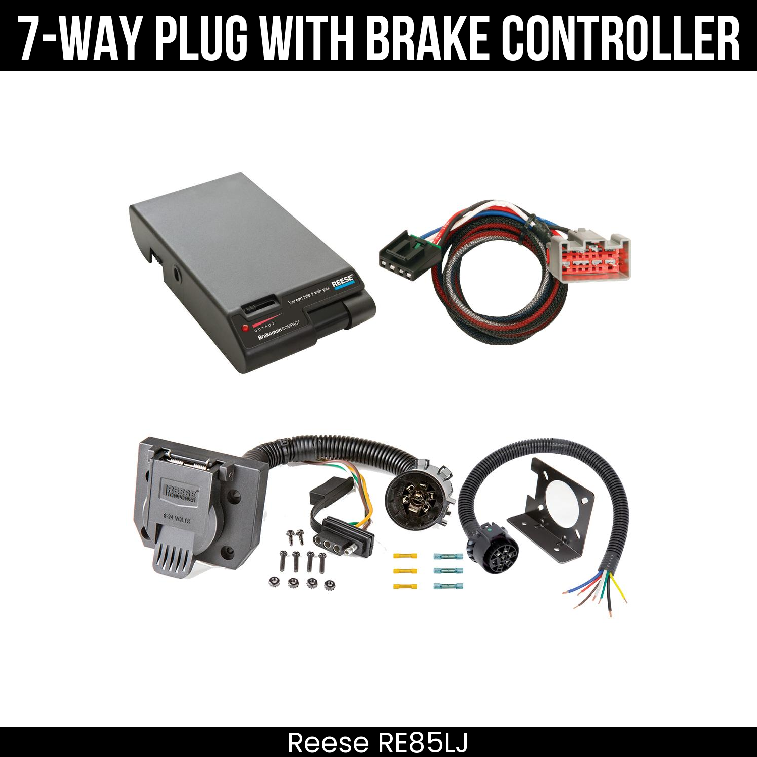 Trailer Wiring 7-Way Plug w/ Bracket , Reese Brakeman Brake Control