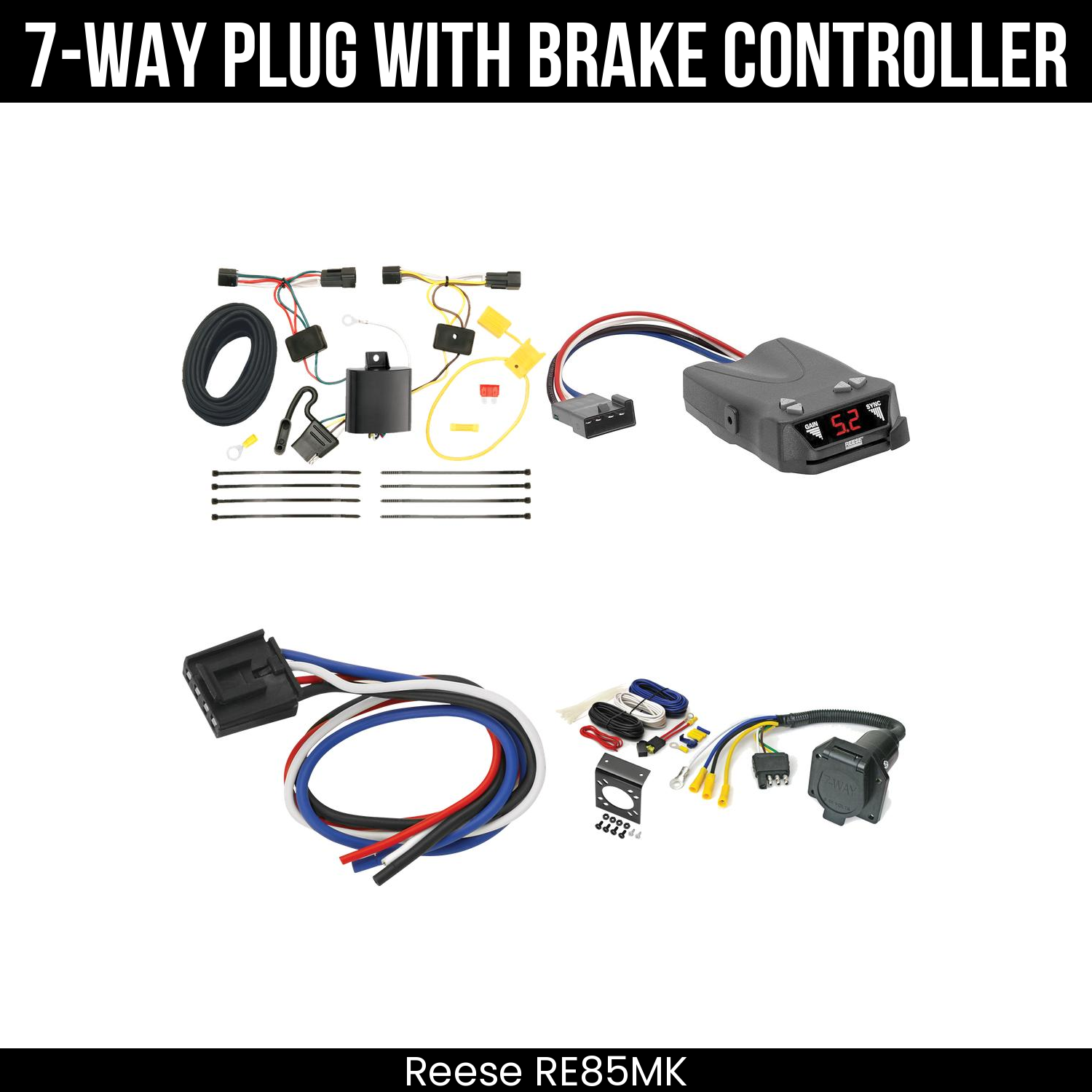 Trailer Wiring 7-Way Economy Plug w/ Bracket , Reese Brakeman IV Brake Control