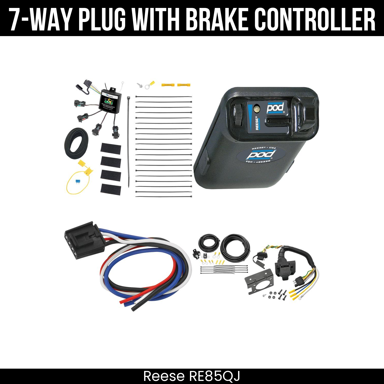 Trailer Wiring 7-Way Plug w/ Bracket , Reese POD Brake Control