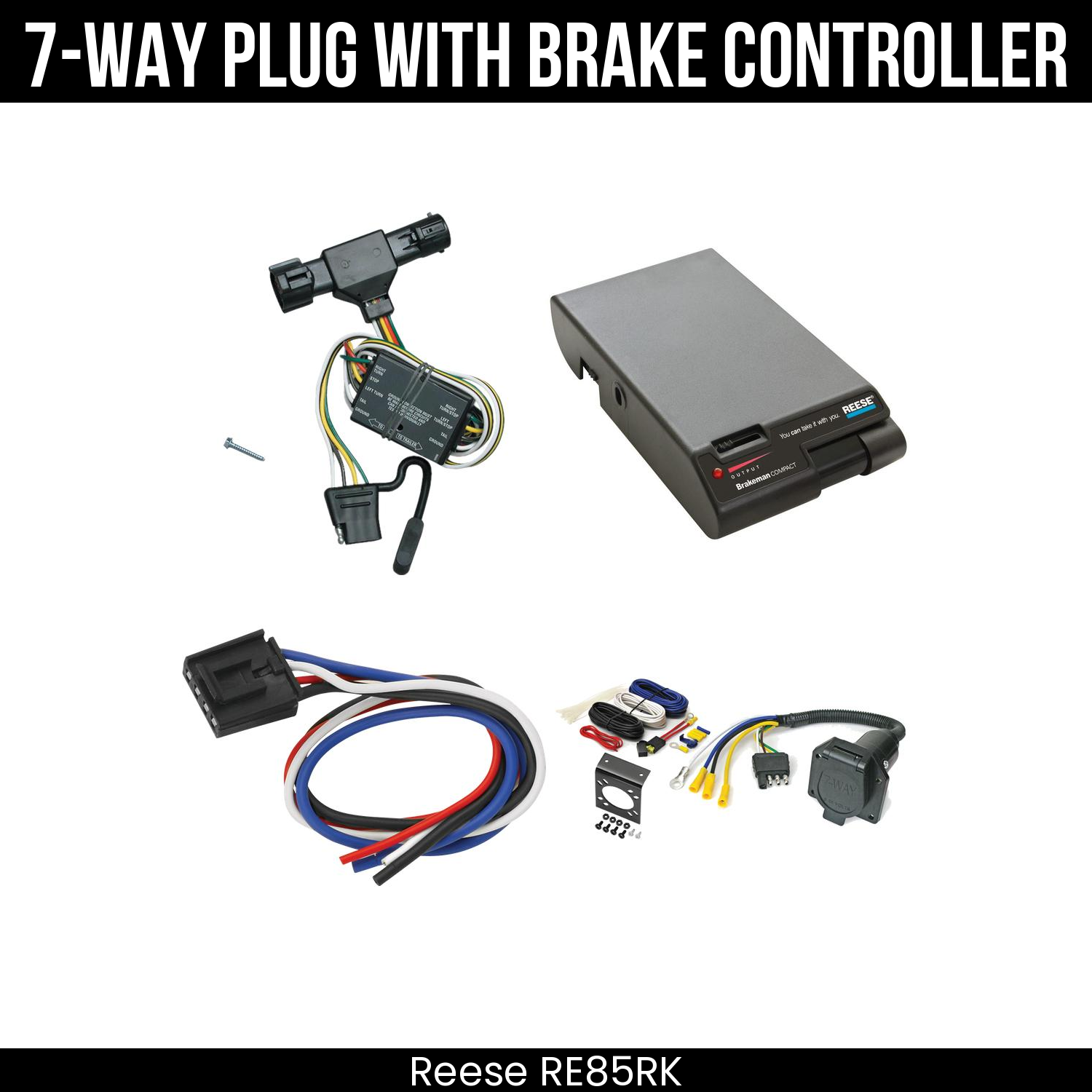 Trailer Wiring 7-Way Economy Plug w/ Bracket , Reese Brakeman Brake Control