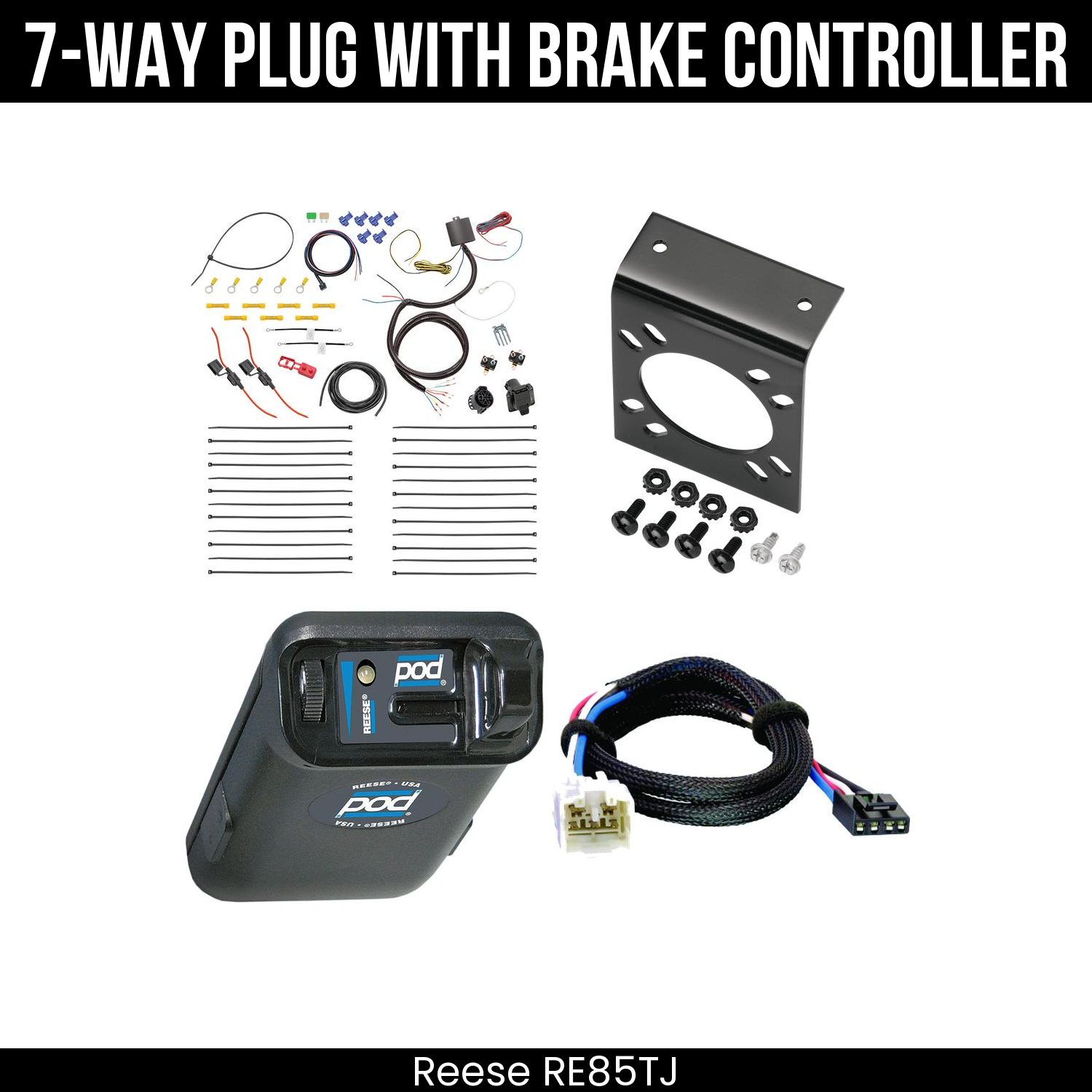 Trailer Wiring 7-Way Plug w/ Bracket , Reese POD Brake Control